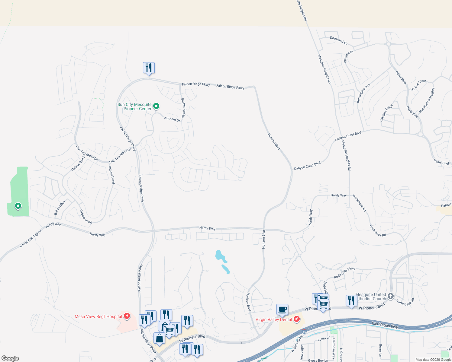 map of restaurants, bars, coffee shops, grocery stores, and more near 974 Outlook Trail in Mesquite