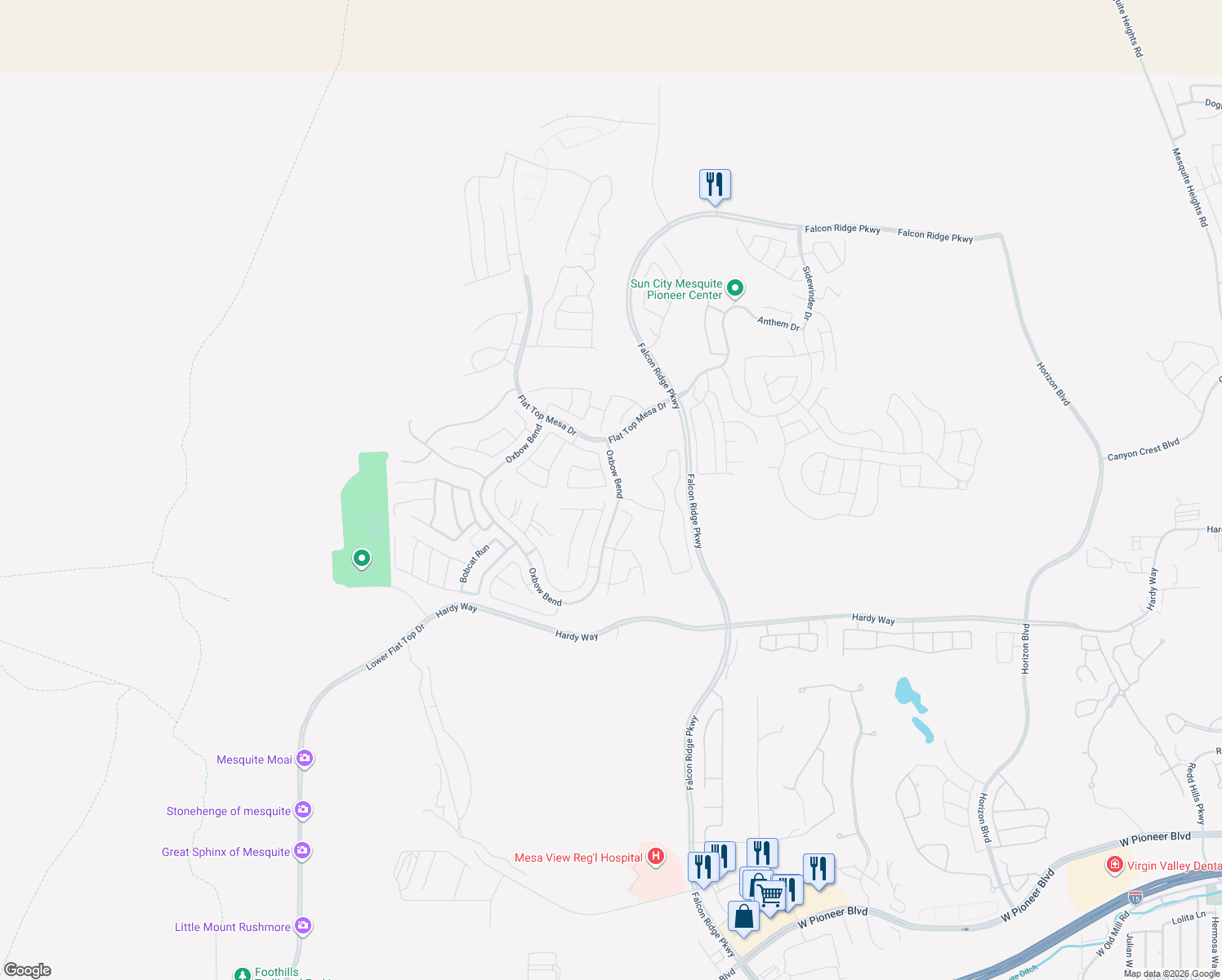 map of restaurants, bars, coffee shops, grocery stores, and more near 1222 Weeping Rock Trail in Mesquite