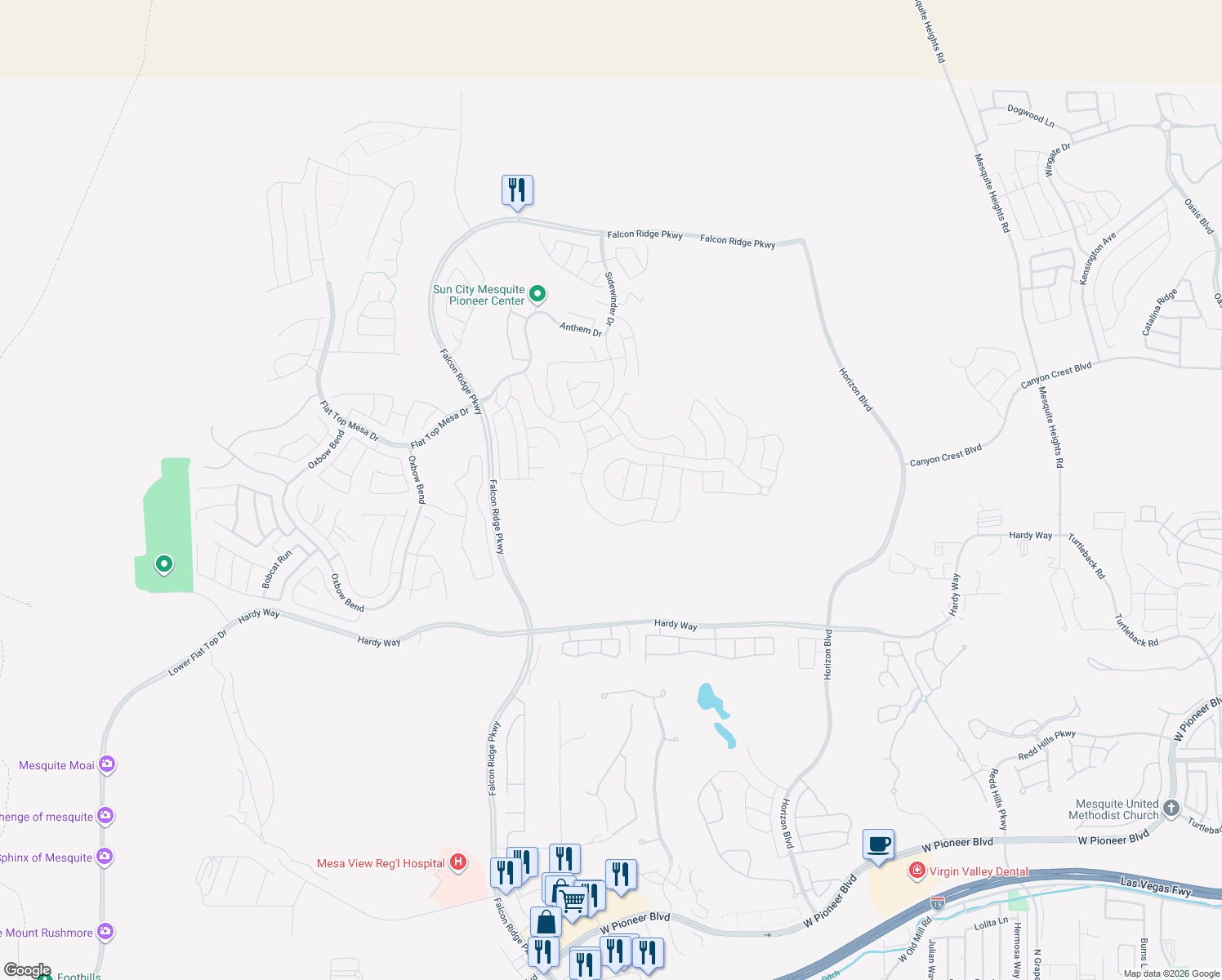 map of restaurants, bars, coffee shops, grocery stores, and more near 1141 Clouds Rest Point in Mesquite