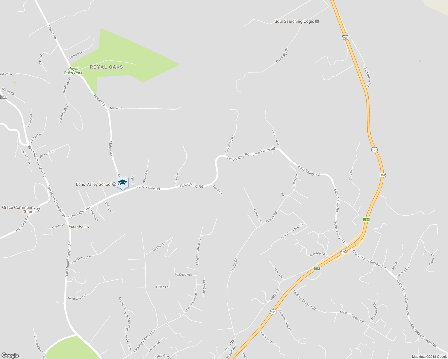 map of restaurants, bars, coffee shops, grocery stores, and more near 390 Echo Valley Road in Salinas