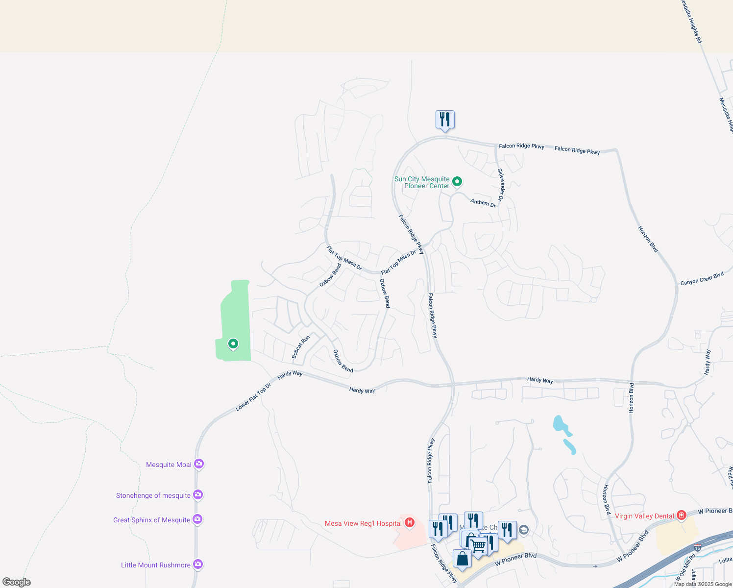 map of restaurants, bars, coffee shops, grocery stores, and more near 1270 Sentinel Ridge in Mesquite