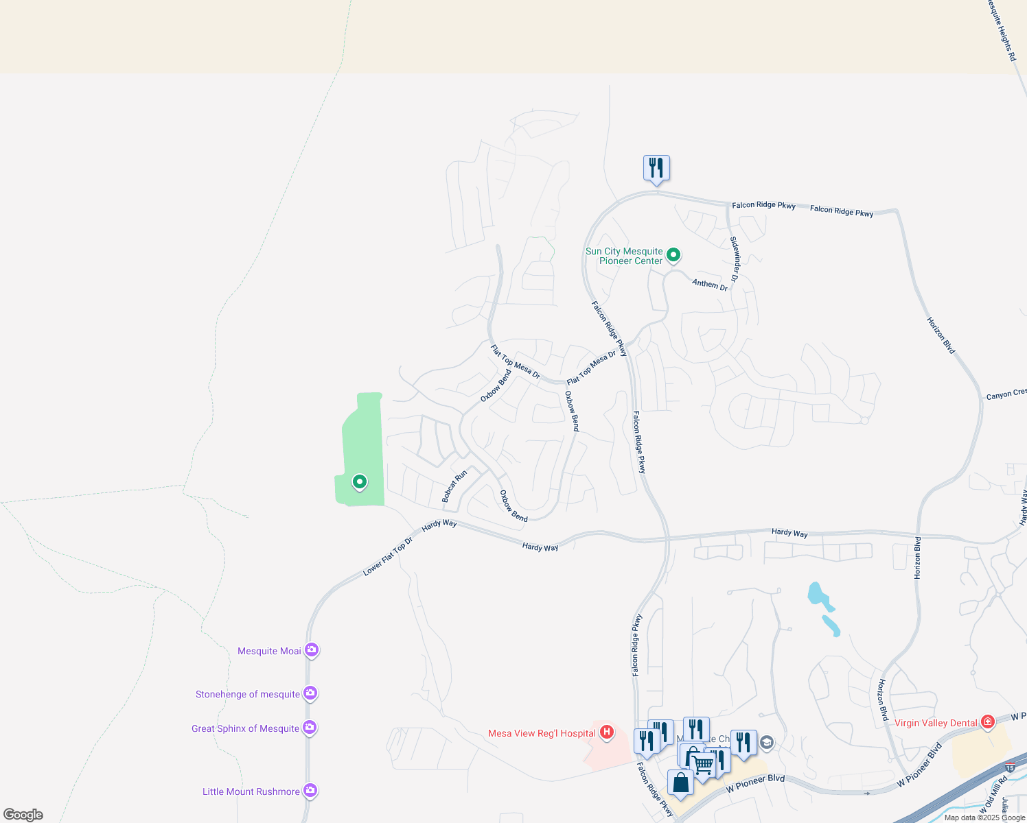 map of restaurants, bars, coffee shops, grocery stores, and more near 874 Springdale Lane in Mesquite