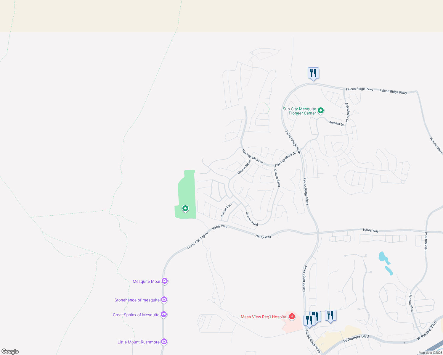 map of restaurants, bars, coffee shops, grocery stores, and more near 1037 Rim Rock Ridge in Mesquite