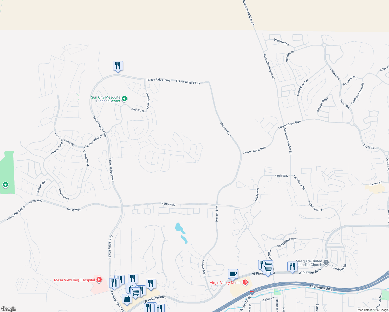 map of restaurants, bars, coffee shops, grocery stores, and more near 940 Park Place Lane in Mesquite
