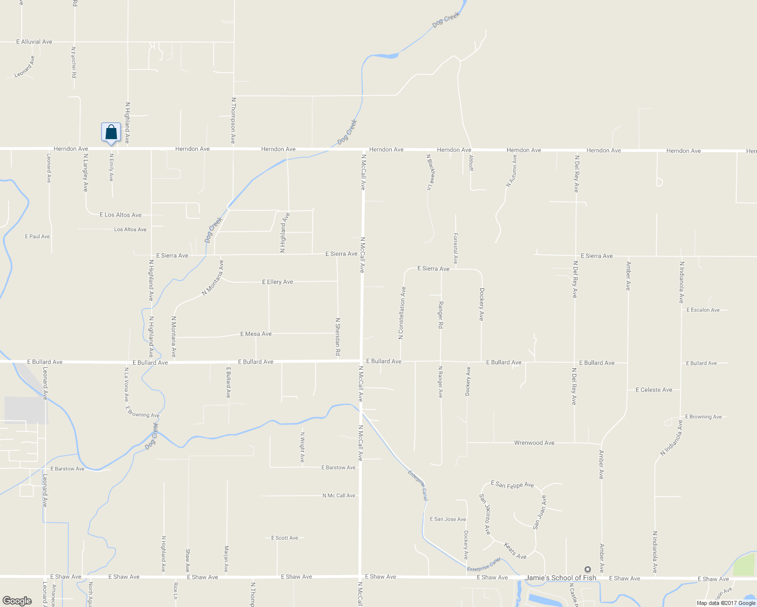 map of restaurants, bars, coffee shops, grocery stores, and more near 6254 North McCall Avenue in Clovis