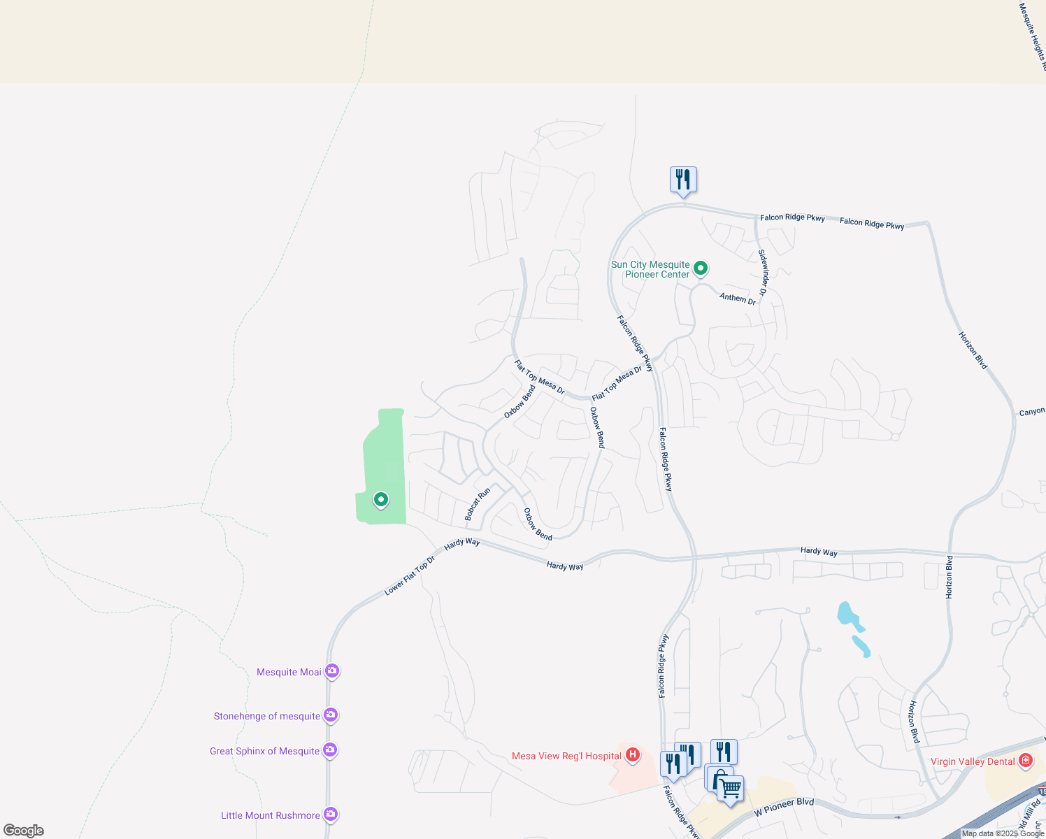 map of restaurants, bars, coffee shops, grocery stores, and more near 1342 Springdale Lane in Mesquite