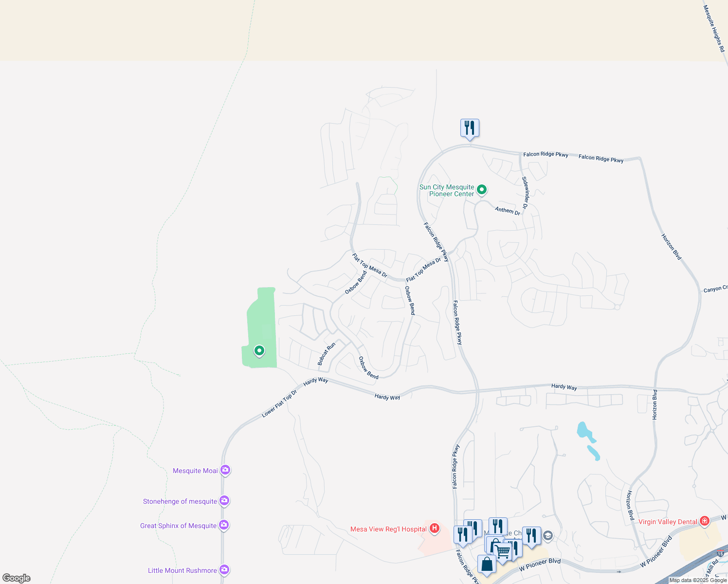 map of restaurants, bars, coffee shops, grocery stores, and more near 1312 Springdale Lane in Mesquite