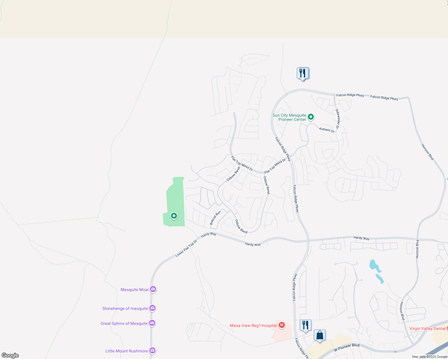 map of restaurants, bars, coffee shops, grocery stores, and more near 1080 North Fork Trail in Mesquite