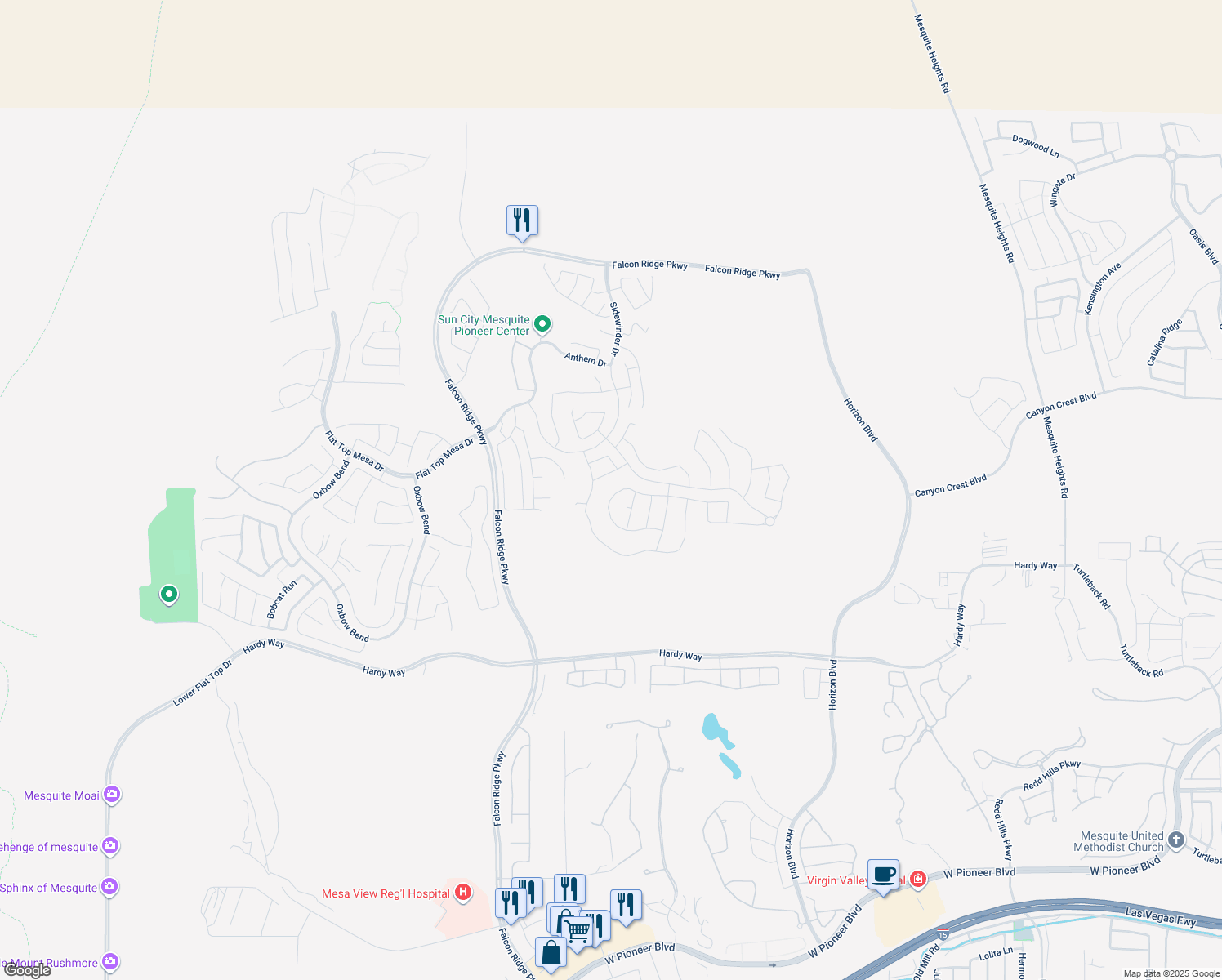 map of restaurants, bars, coffee shops, grocery stores, and more near 1073 Flagstone Bend in Mesquite