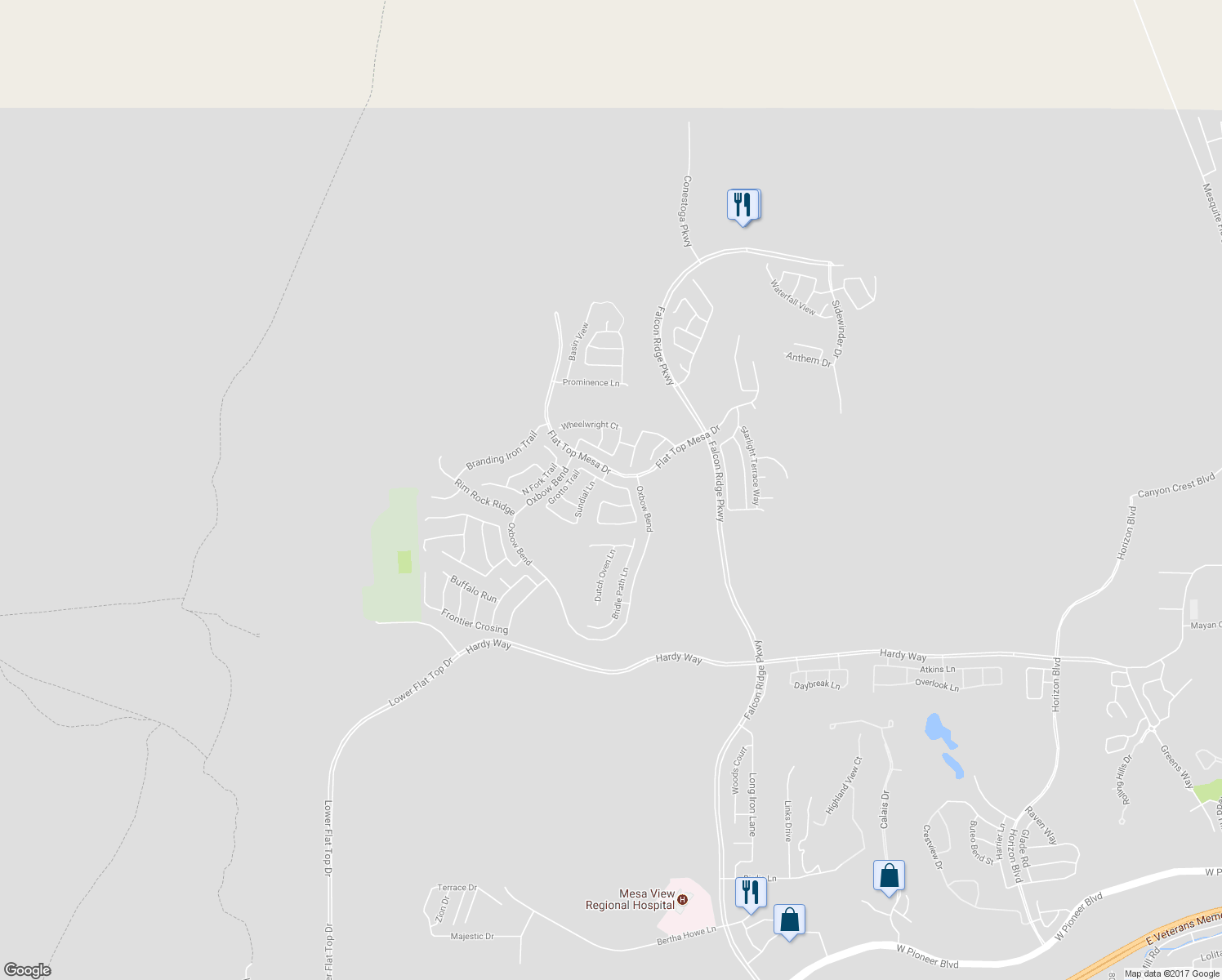 map of restaurants, bars, coffee shops, grocery stores, and more near 1260 Great Arch Avenue in Mesquite