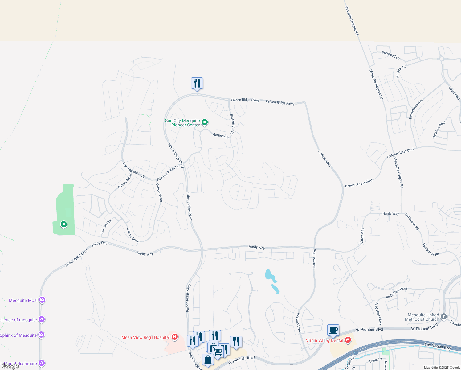 map of restaurants, bars, coffee shops, grocery stores, and more near 1073 Flagstone Bend in Mesquite