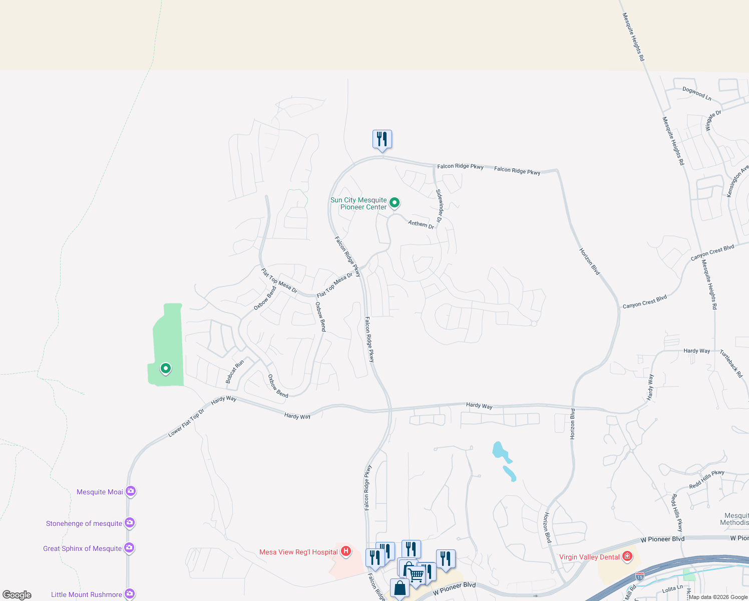 map of restaurants, bars, coffee shops, grocery stores, and more near 1010 Lamp Post Way in Mesquite