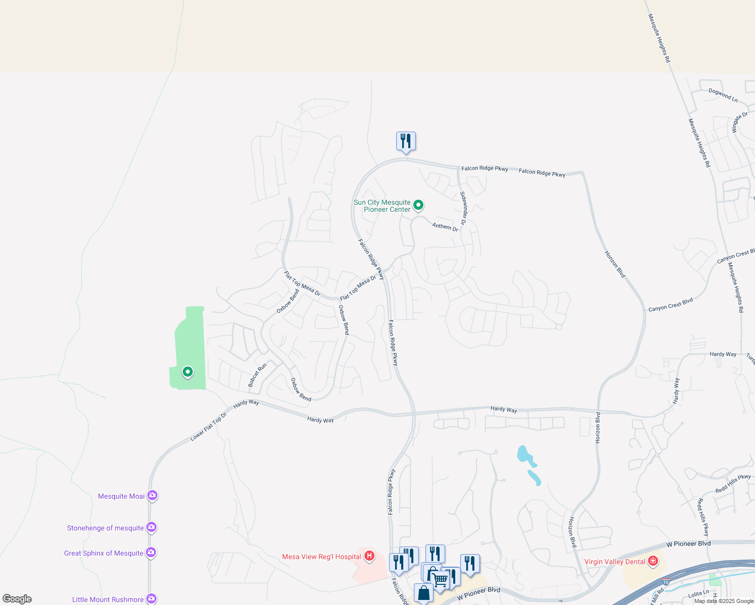 map of restaurants, bars, coffee shops, grocery stores, and more near 1217 Dry Creek Bend in Mesquite