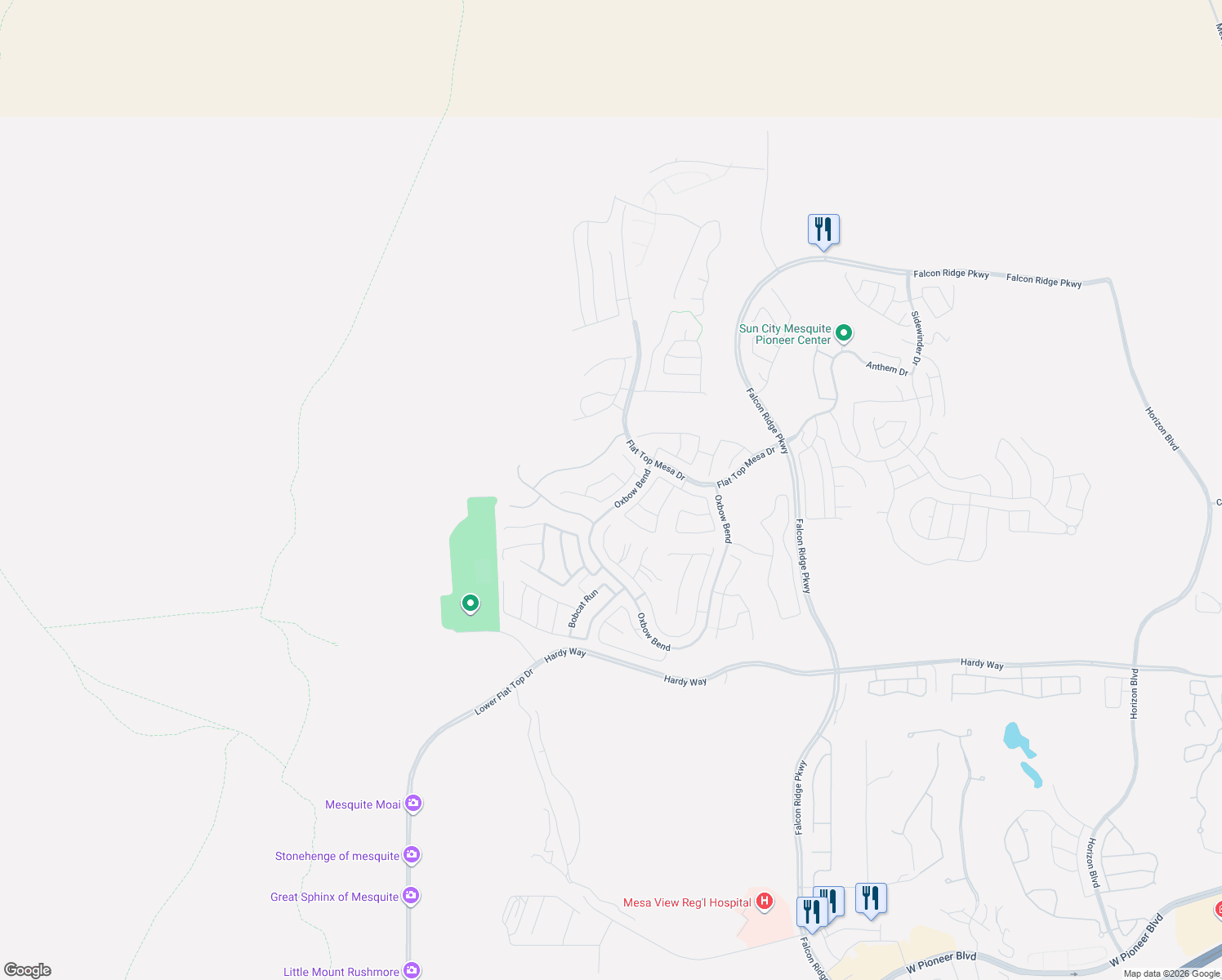 map of restaurants, bars, coffee shops, grocery stores, and more near 1109 North Fork Trail in Mesquite