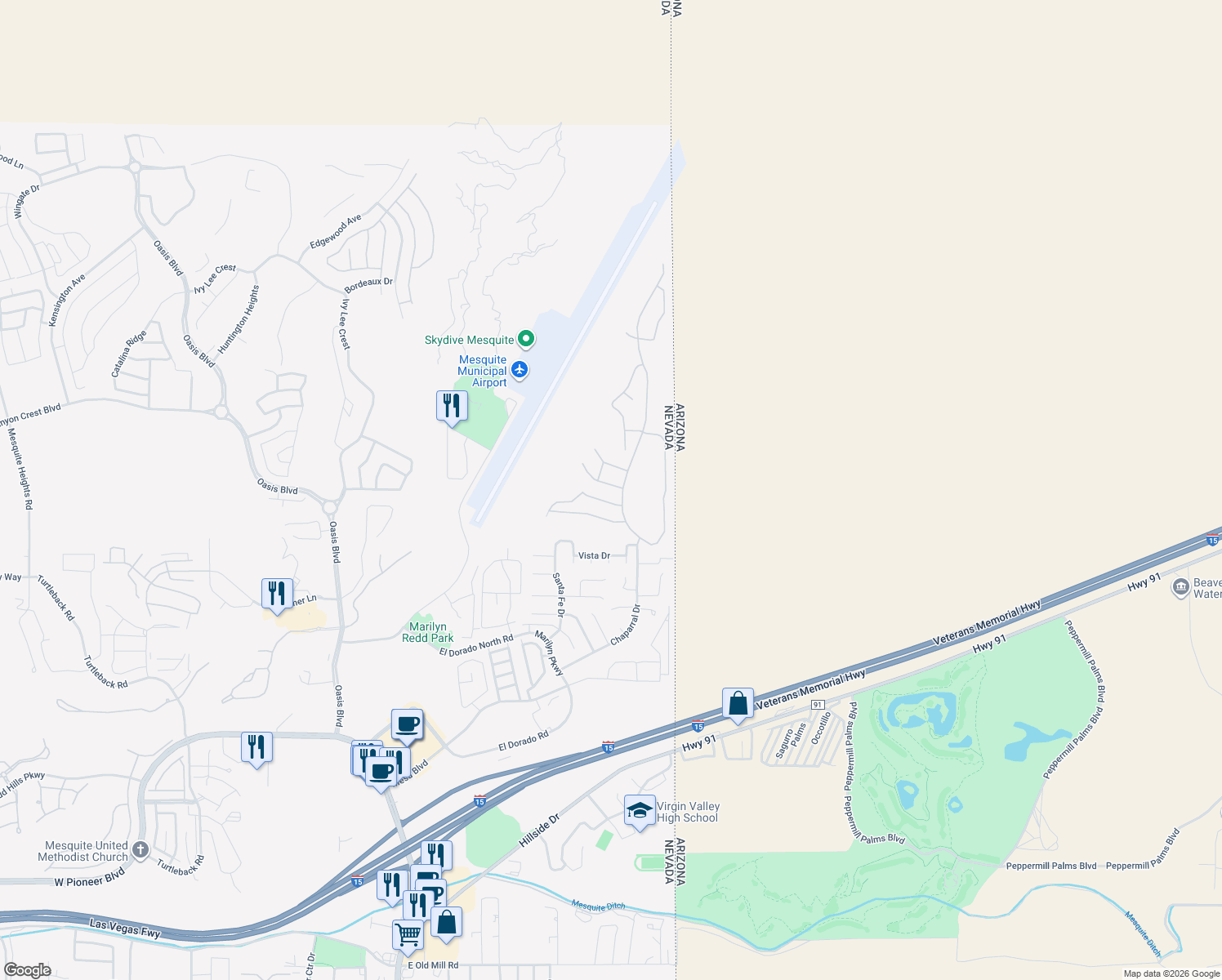 map of restaurants, bars, coffee shops, grocery stores, and more near 780 Paloma Circle in Mesquite