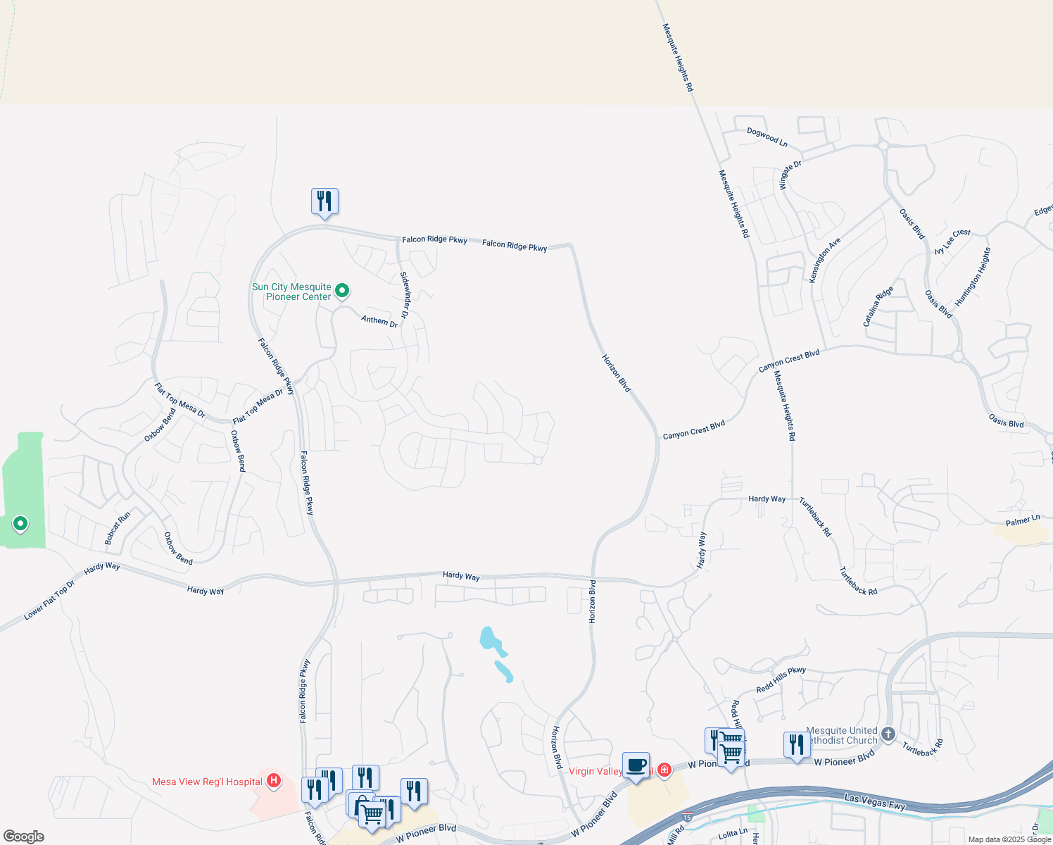 map of restaurants, bars, coffee shops, grocery stores, and more near 1136 Dreamcatcher Bluff in Mesquite