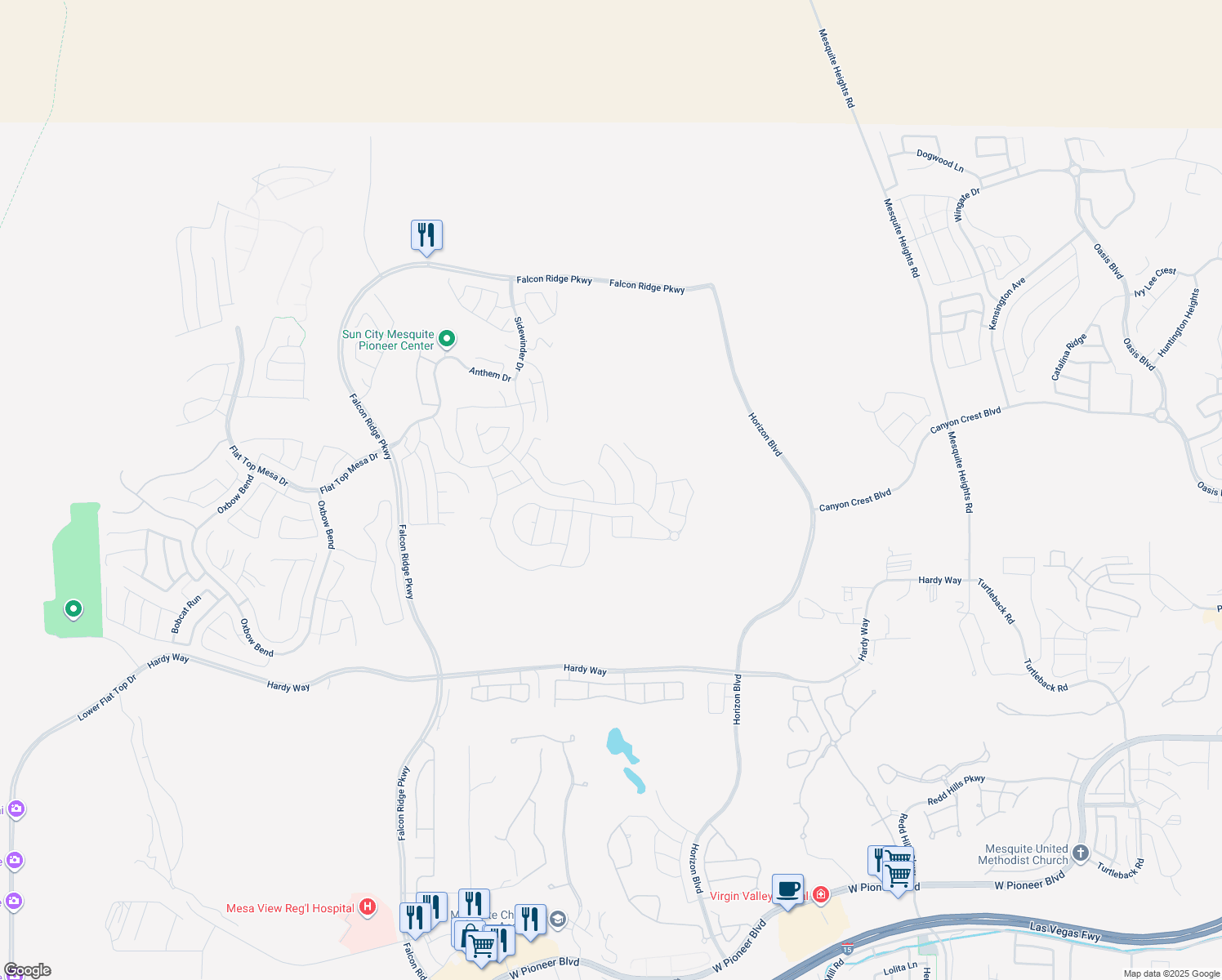 map of restaurants, bars, coffee shops, grocery stores, and more near 1123 Marble Peak Heights in Mesquite