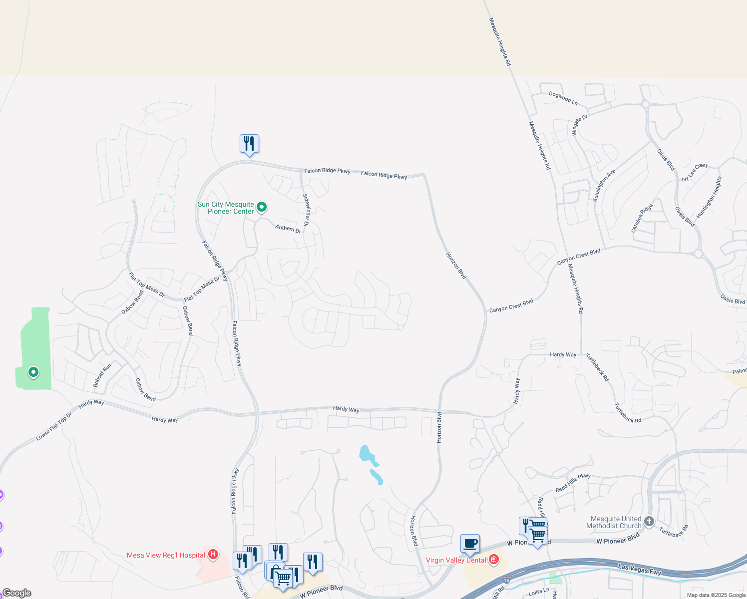 map of restaurants, bars, coffee shops, grocery stores, and more near 1129 Calico Ridge in Mesquite