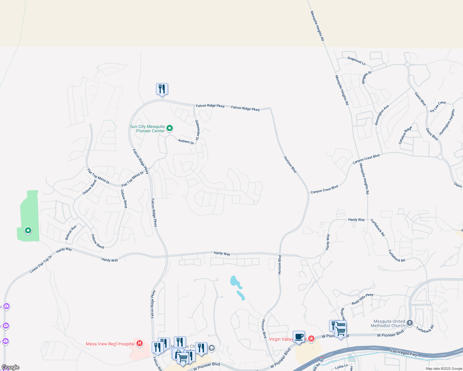 map of restaurants, bars, coffee shops, grocery stores, and more near 1123 Marble Peak Heights in Mesquite