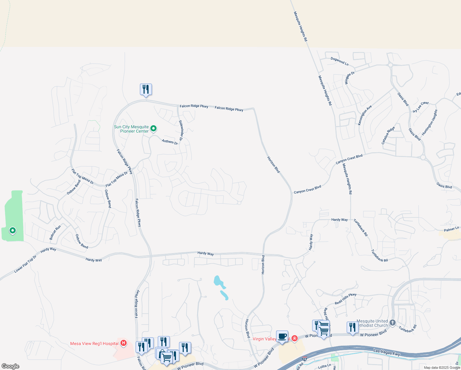 map of restaurants, bars, coffee shops, grocery stores, and more near 1131 Dreamcatcher Bluff in Mesquite