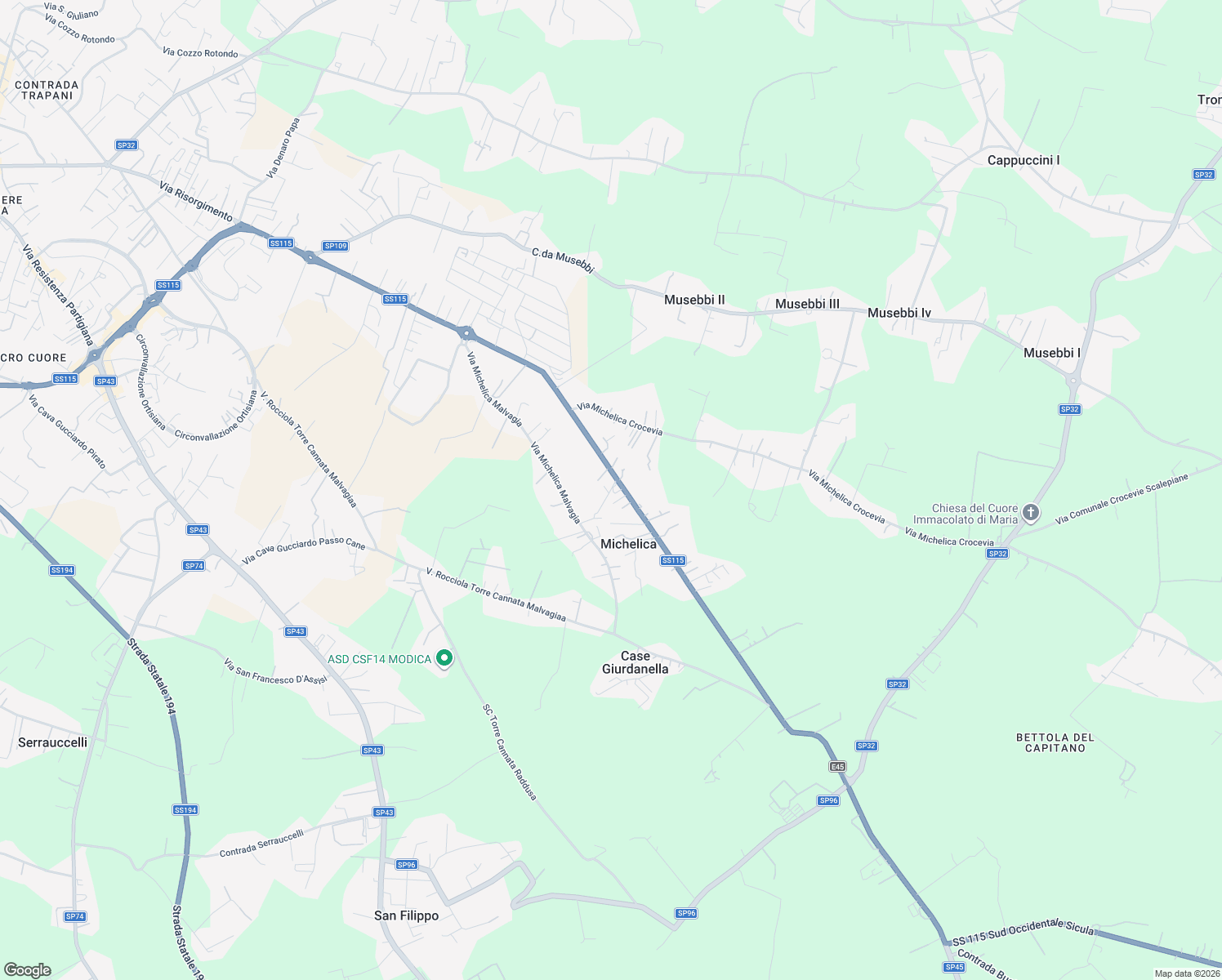 map of restaurants, bars, coffee shops, grocery stores, and more near 1103 Via Modica Ispica in Michelica