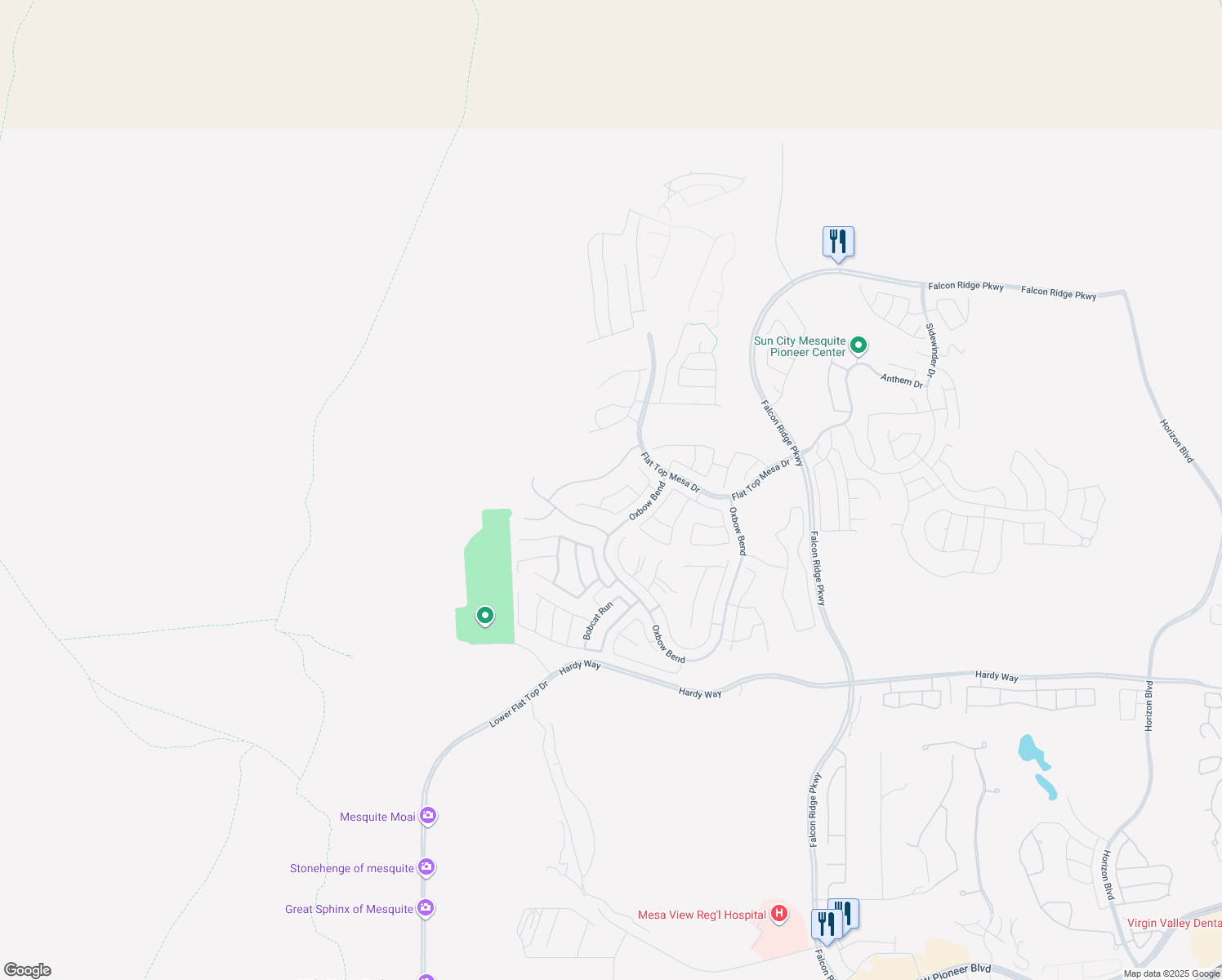 map of restaurants, bars, coffee shops, grocery stores, and more near 1155 Dry Falls Bend in Mesquite
