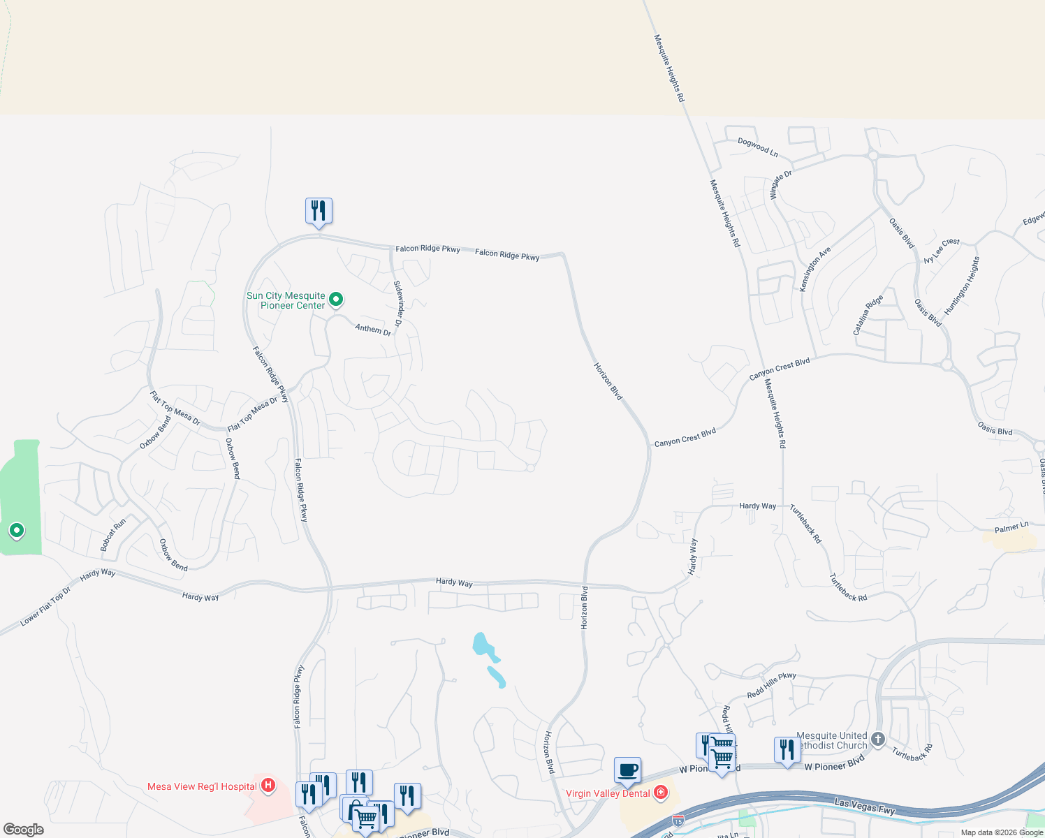 map of restaurants, bars, coffee shops, grocery stores, and more near 969 Outpost View in Mesquite