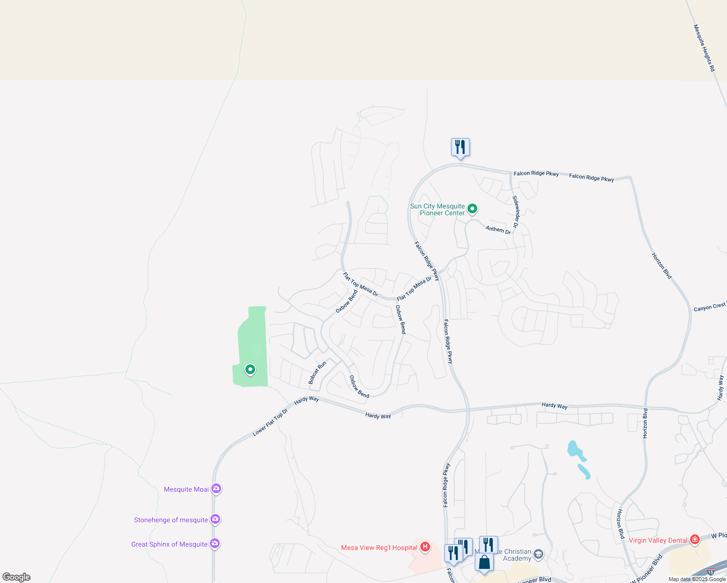 map of restaurants, bars, coffee shops, grocery stores, and more near 1317 Great Arch Avenue in Mesquite
