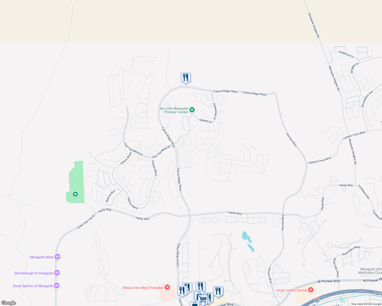 map of restaurants, bars, coffee shops, grocery stores, and more near 1168 Clouds Rest Point in Mesquite