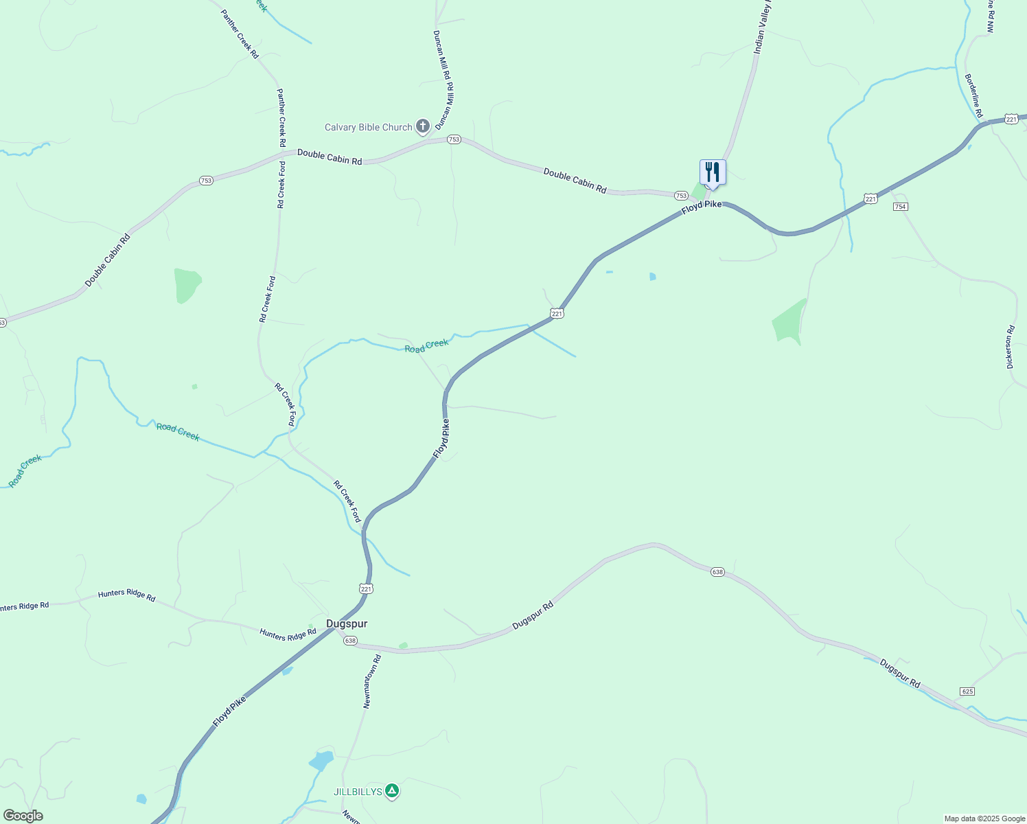 map of restaurants, bars, coffee shops, grocery stores, and more near in Dugspur