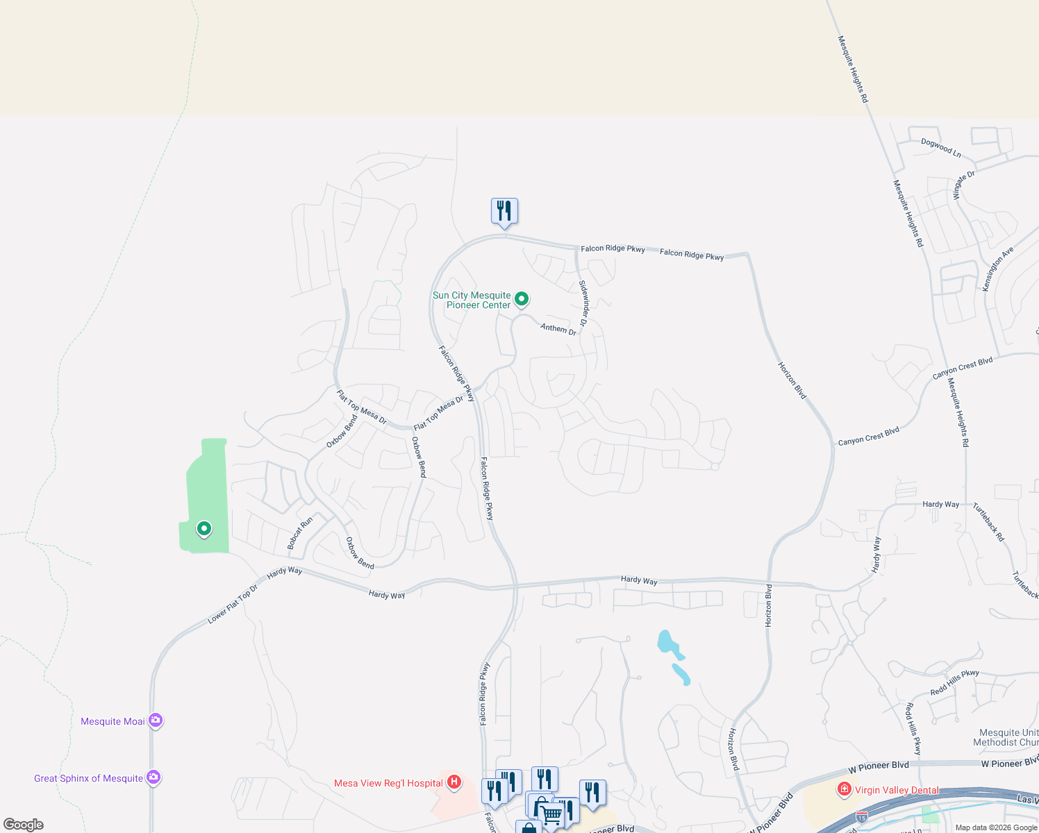 map of restaurants, bars, coffee shops, grocery stores, and more near 1200 Clouds Rest Point in Mesquite