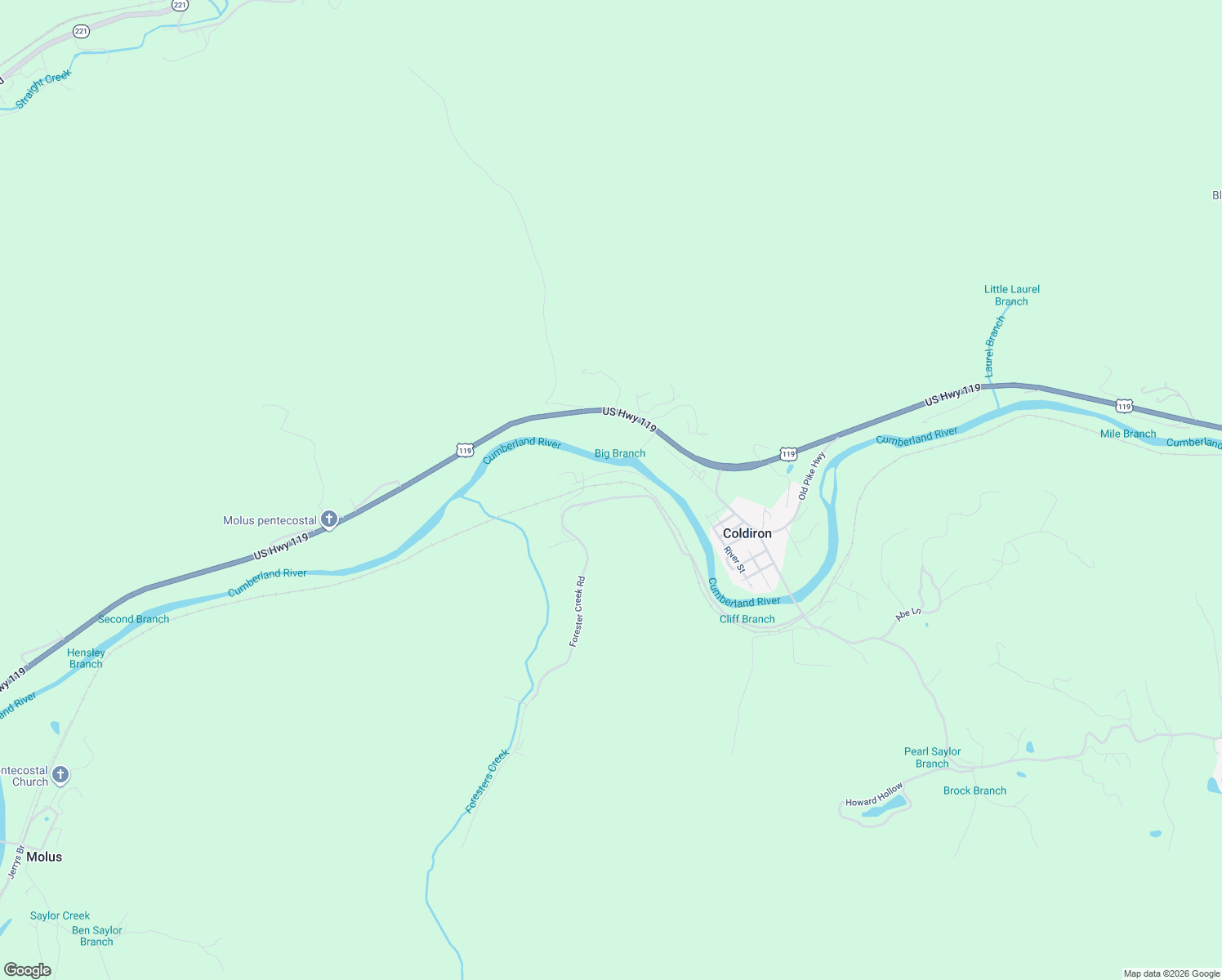 map of restaurants, bars, coffee shops, grocery stores, and more near 126B Willow Drive in Coldiron