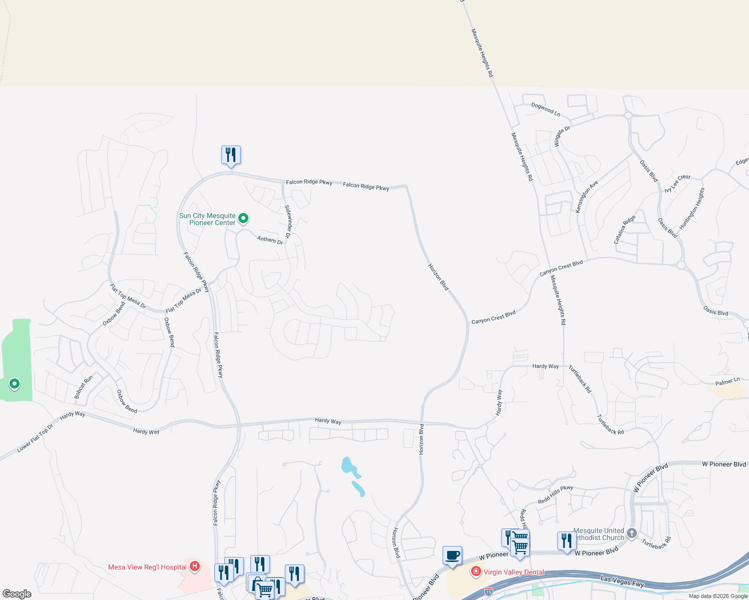 map of restaurants, bars, coffee shops, grocery stores, and more near 1148 Dreamcatcher Bluff in Mesquite