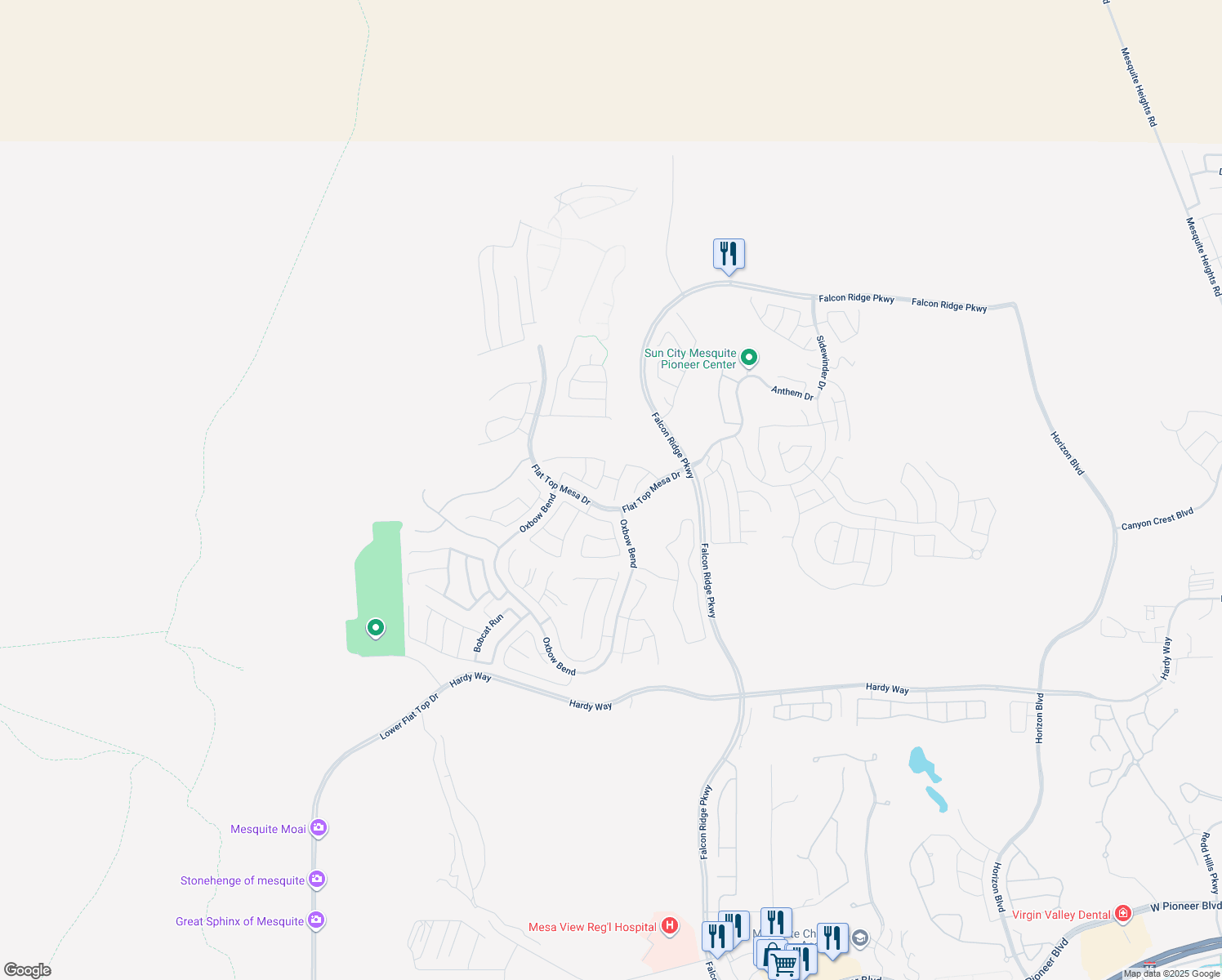 map of restaurants, bars, coffee shops, grocery stores, and more near 1037 Bunkhouse Court in Mesquite