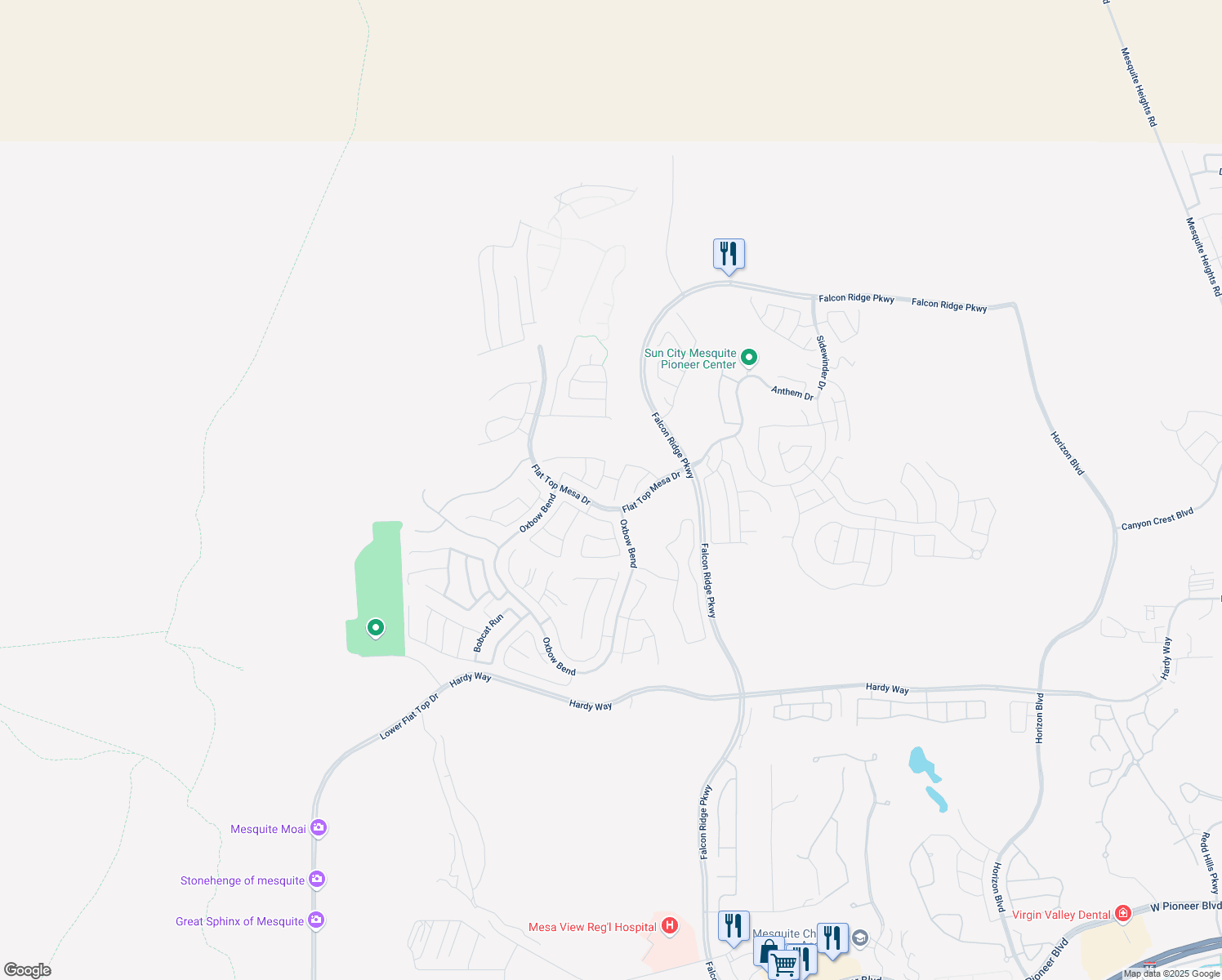 map of restaurants, bars, coffee shops, grocery stores, and more near 1037 Bunkhouse Court in Mesquite