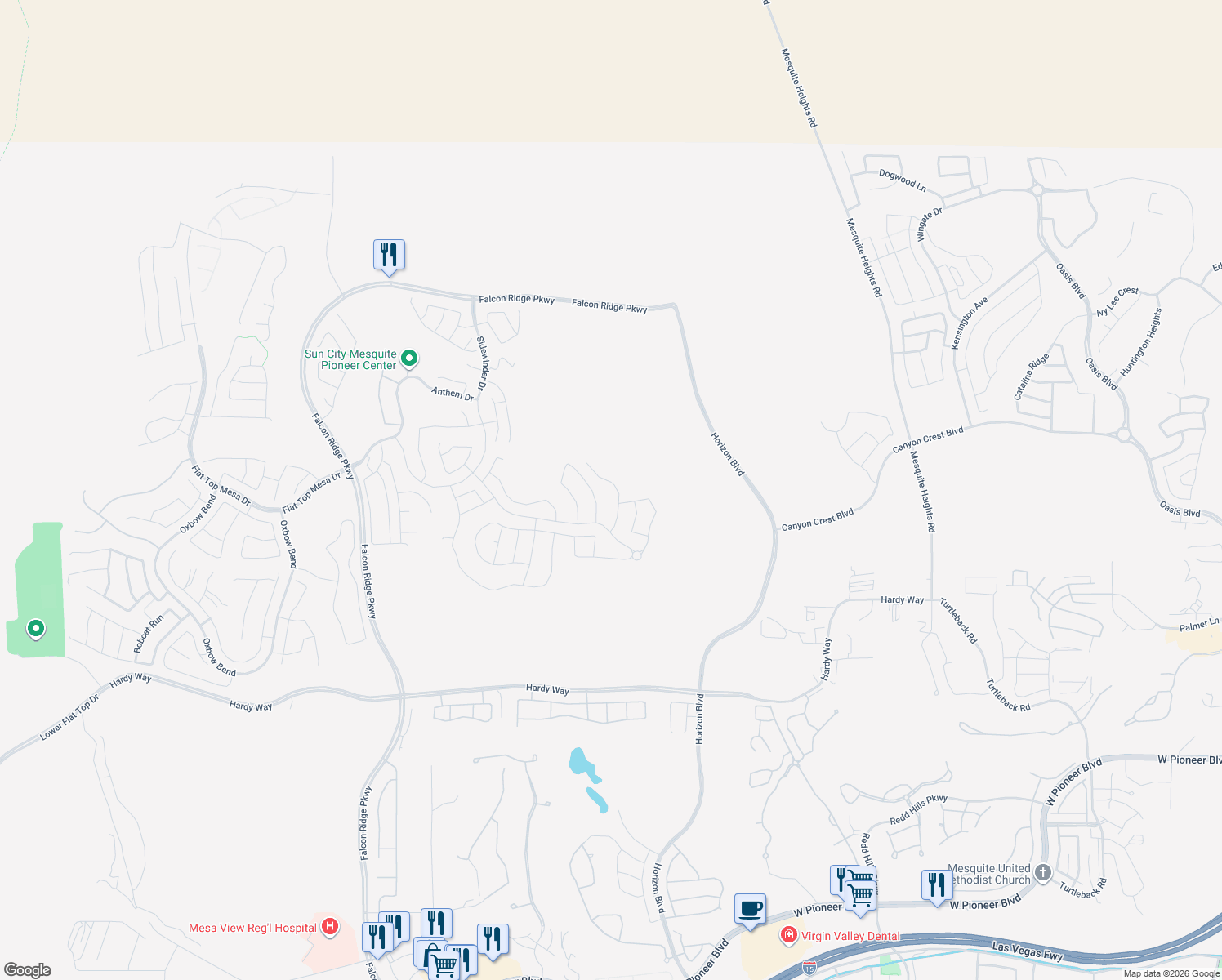 map of restaurants, bars, coffee shops, grocery stores, and more near 1155 Dreamcatcher Bluff in Mesquite