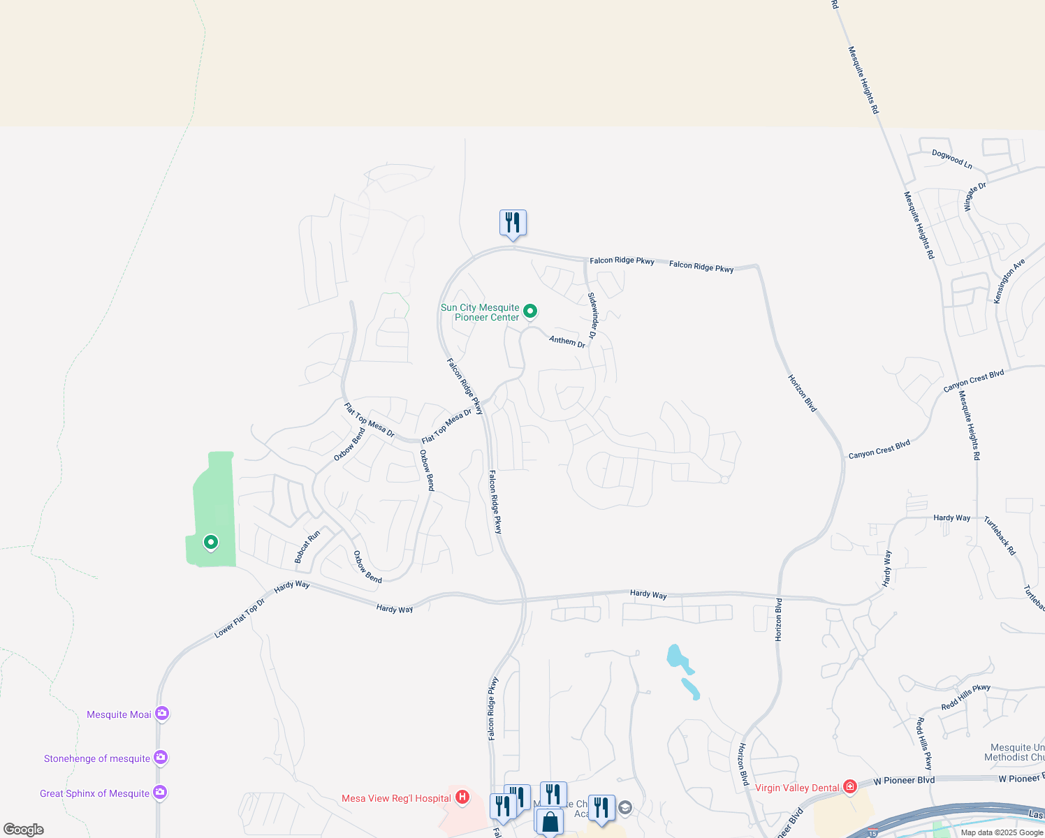 map of restaurants, bars, coffee shops, grocery stores, and more near 1068 Starlight Terrace Way in Mesquite