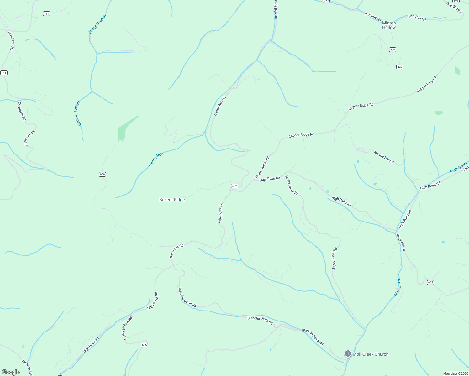 map of restaurants, bars, coffee shops, grocery stores, and more near State Route 609 in Castlewood