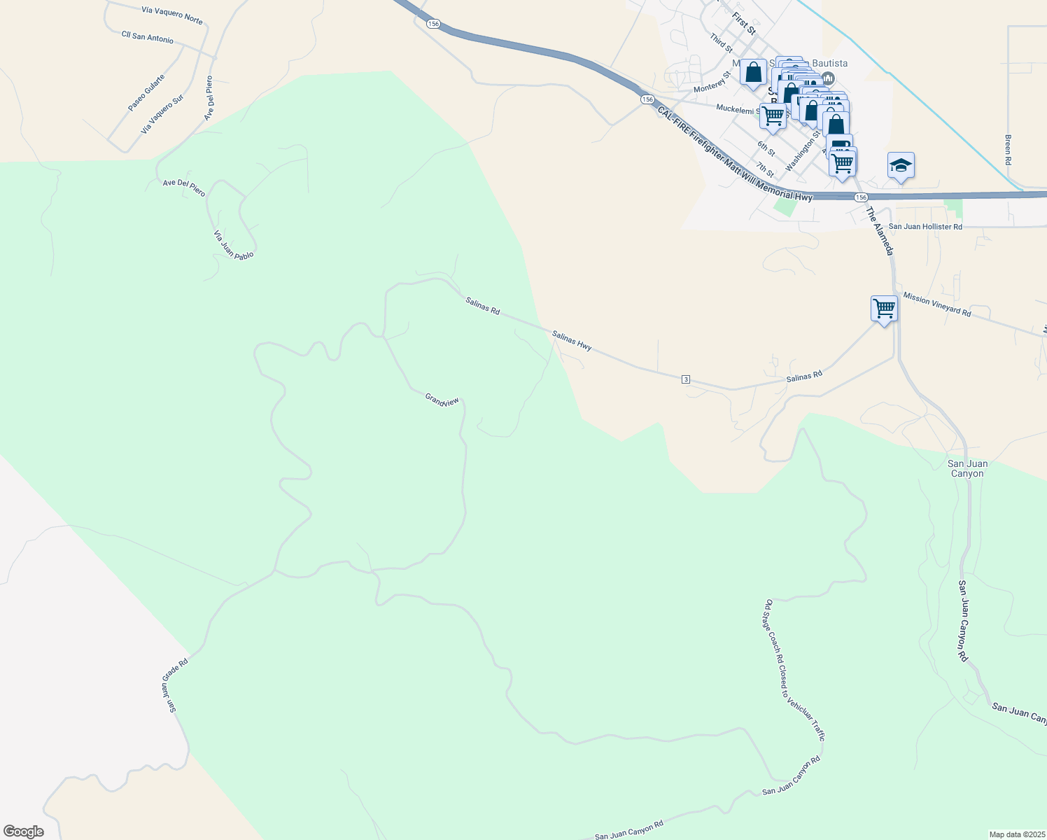 map of restaurants, bars, coffee shops, grocery stores, and more near 1860 Salinas Road in San Juan Bautista