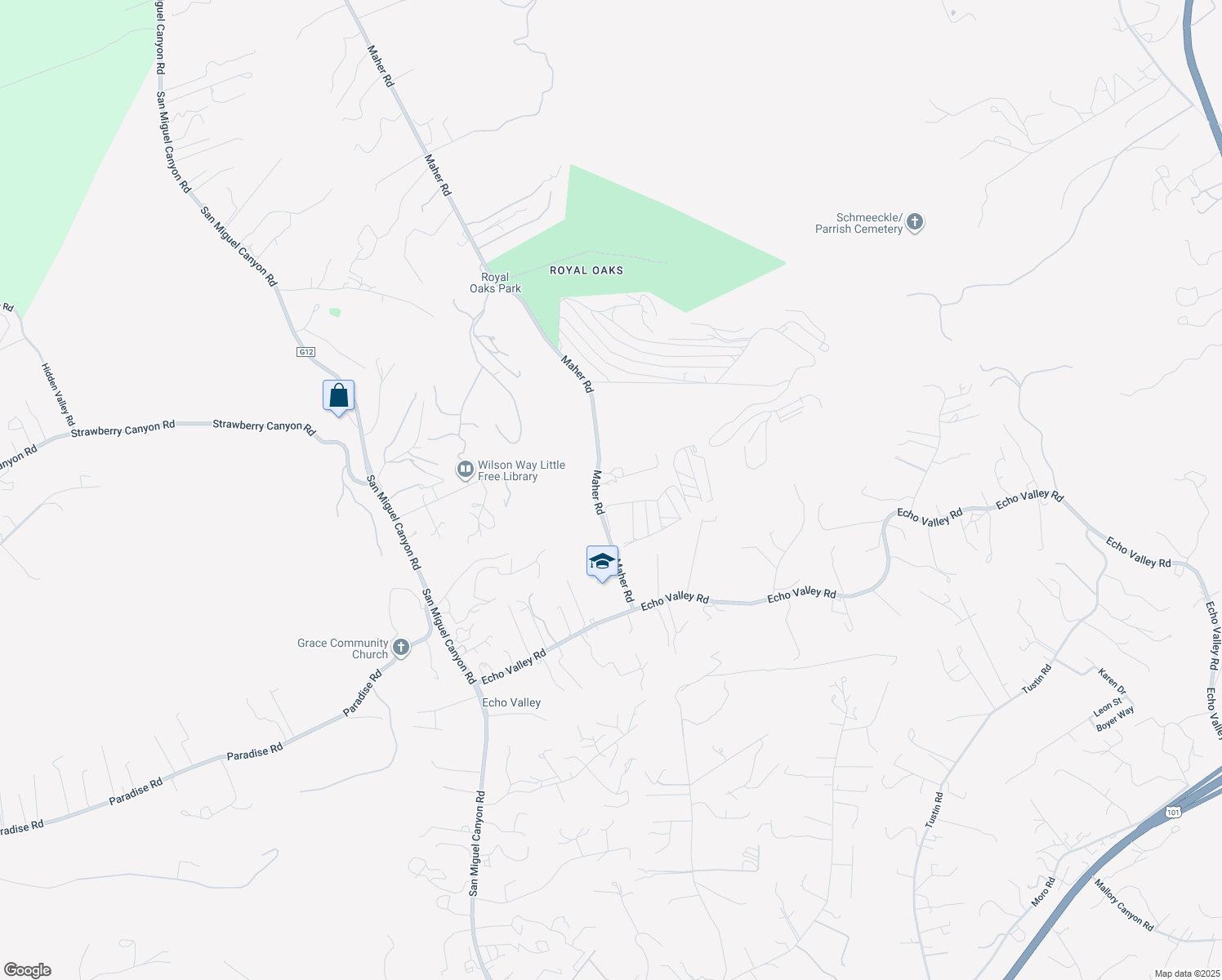 map of restaurants, bars, coffee shops, grocery stores, and more near 809 Maher Road in Prunedale