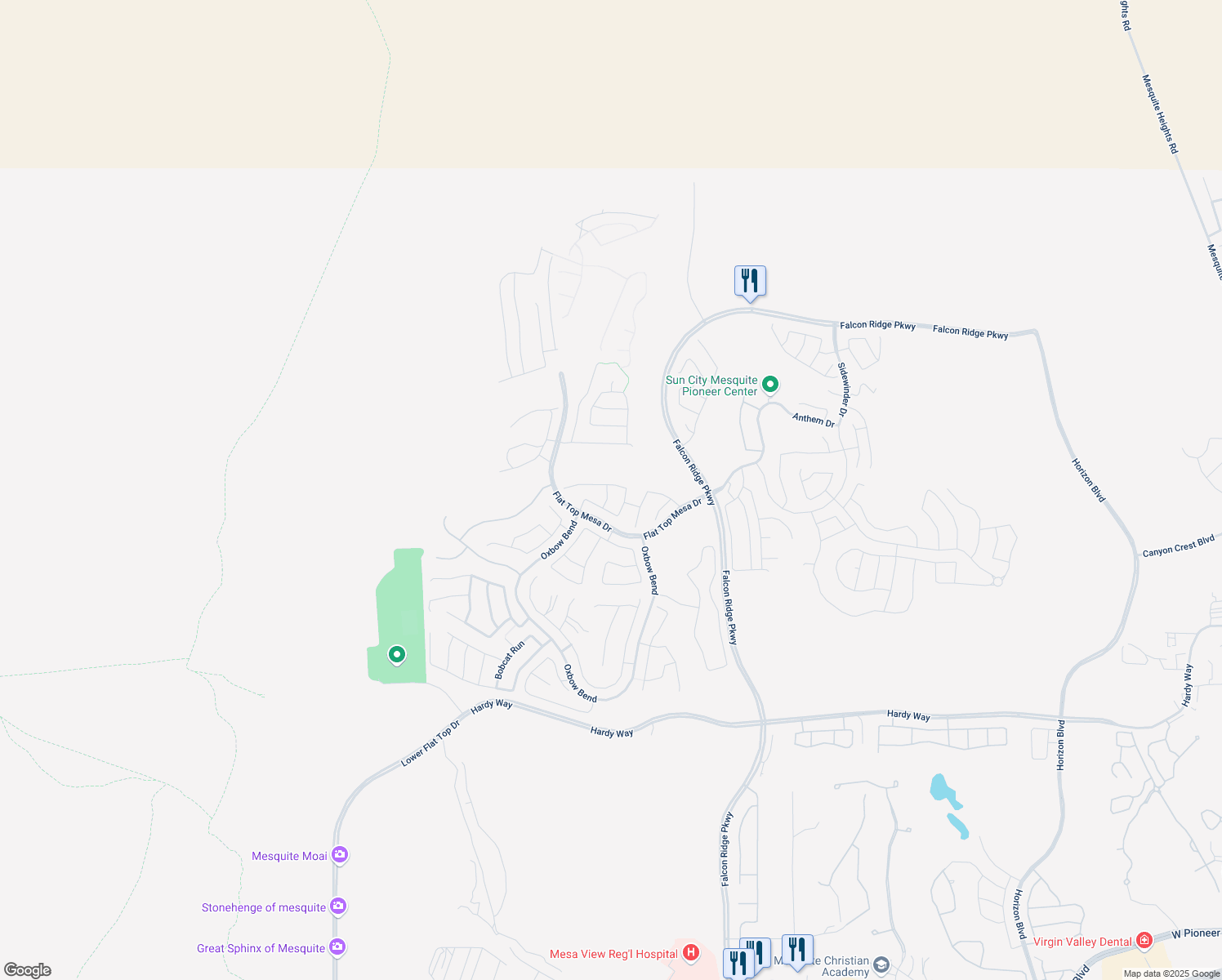 map of restaurants, bars, coffee shops, grocery stores, and more near 1384 Wheelwright Court in Mesquite