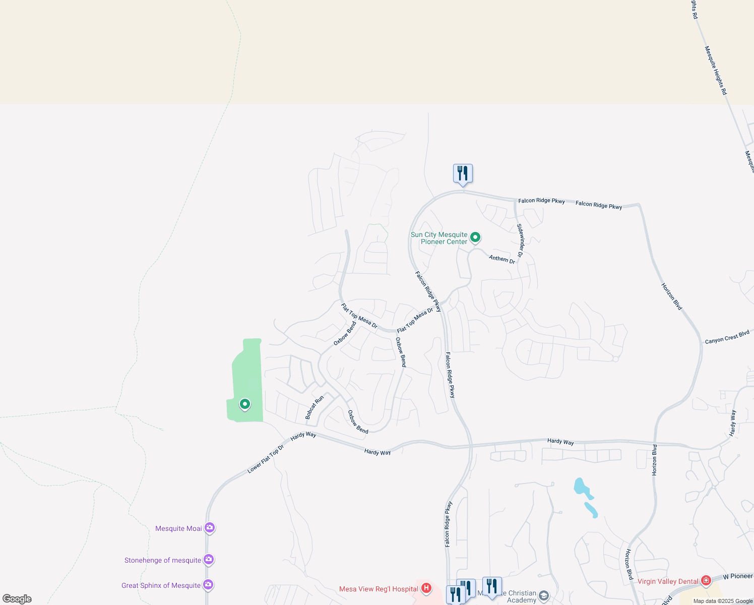 map of restaurants, bars, coffee shops, grocery stores, and more near 1384 Wheelwright Court in Mesquite