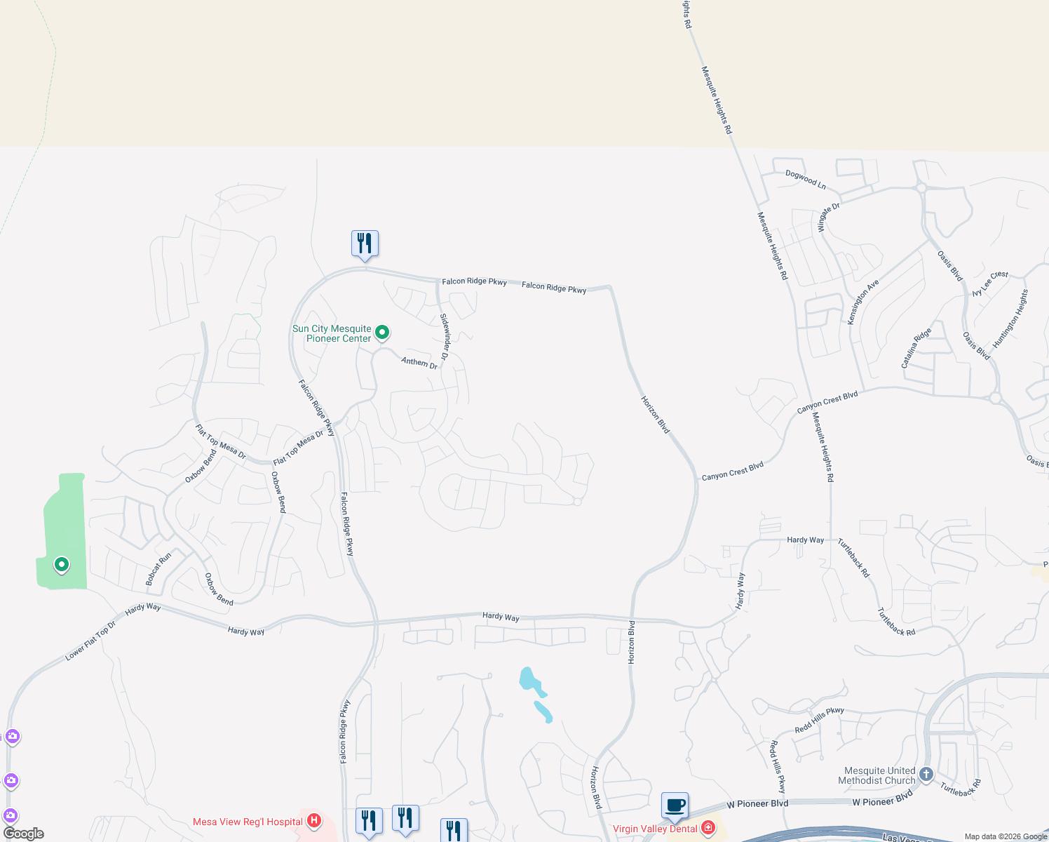 map of restaurants, bars, coffee shops, grocery stores, and more near 1202 Calico Ridge in Mesquite