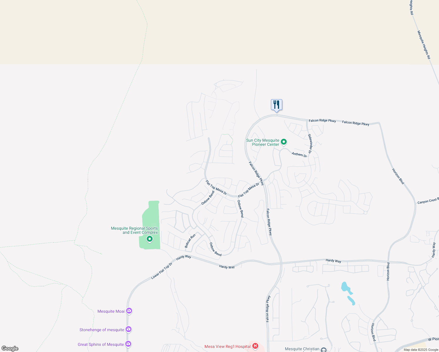 map of restaurants, bars, coffee shops, grocery stores, and more near 1407 Wheelwright Court in Mesquite