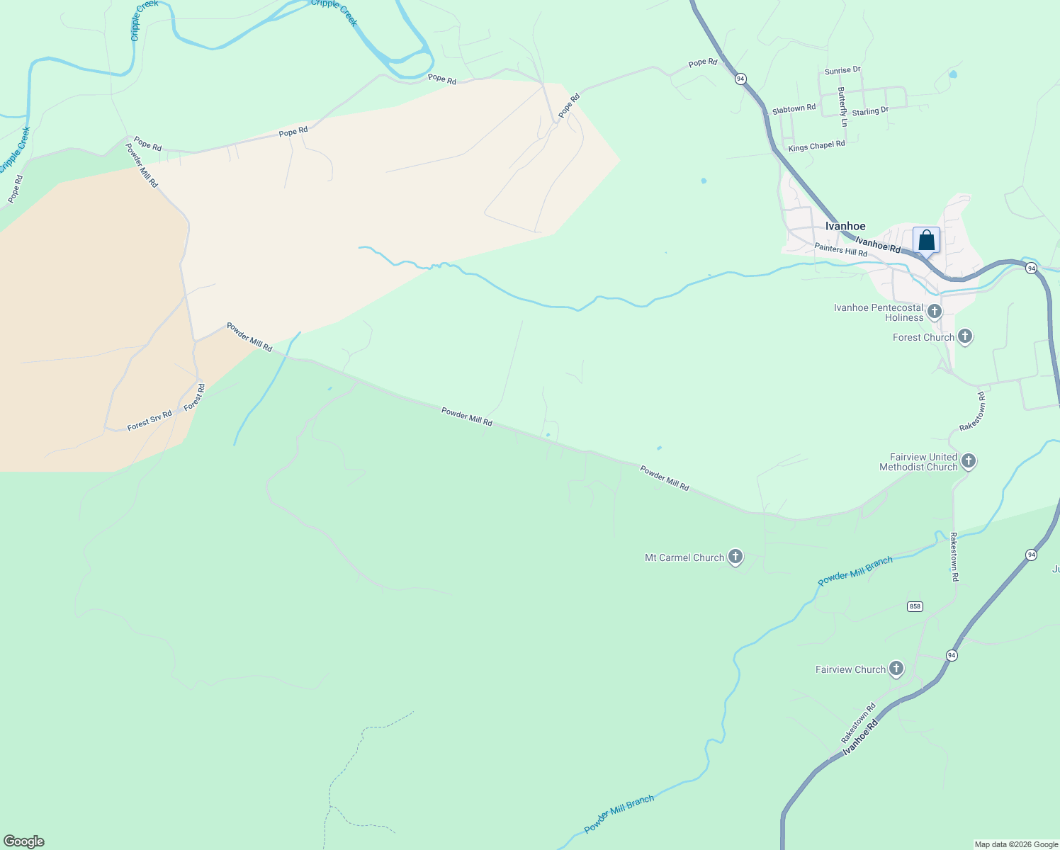 map of restaurants, bars, coffee shops, grocery stores, and more near 127 Shady River Drive in Ivanhoe