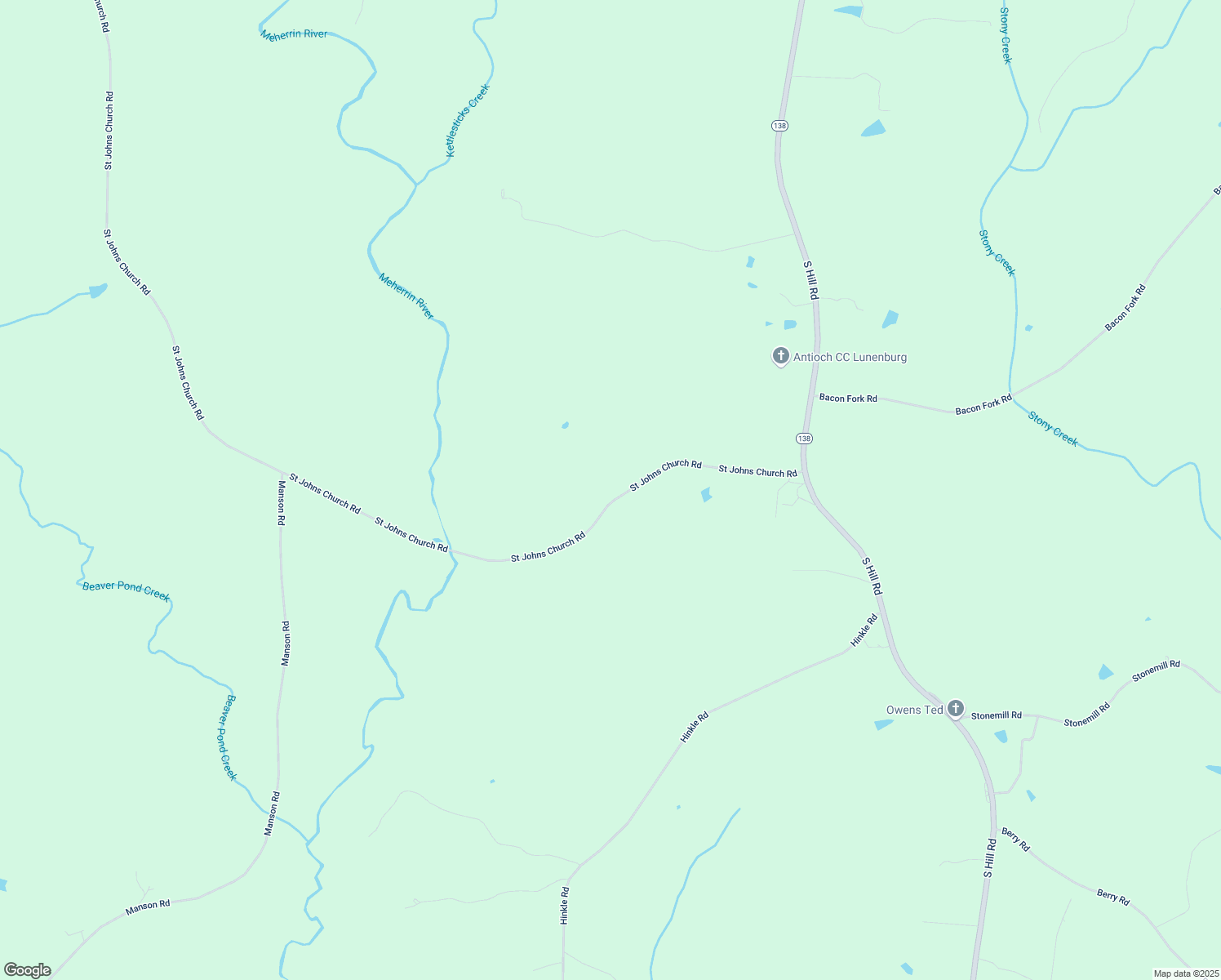 map of restaurants, bars, coffee shops, grocery stores, and more near 594 Saint Johns Church Road in Kenbridge
