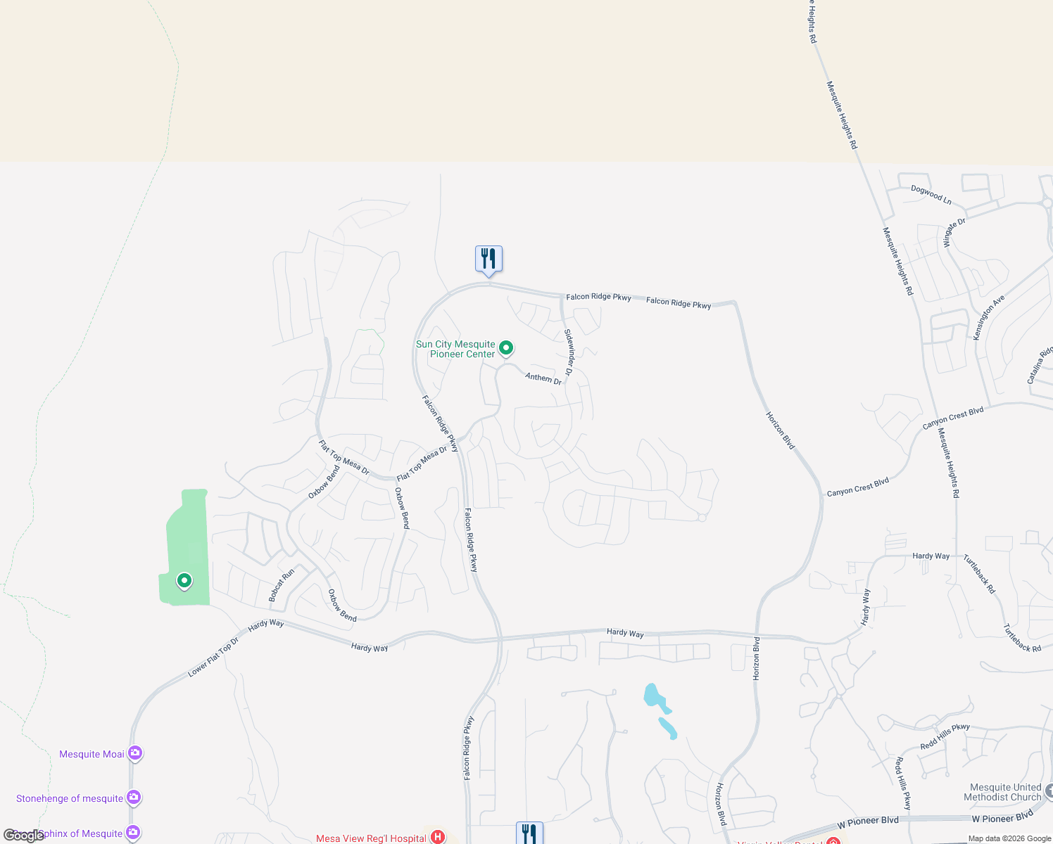 map of restaurants, bars, coffee shops, grocery stores, and more near 1227 Dome Peak Circle in Mesquite