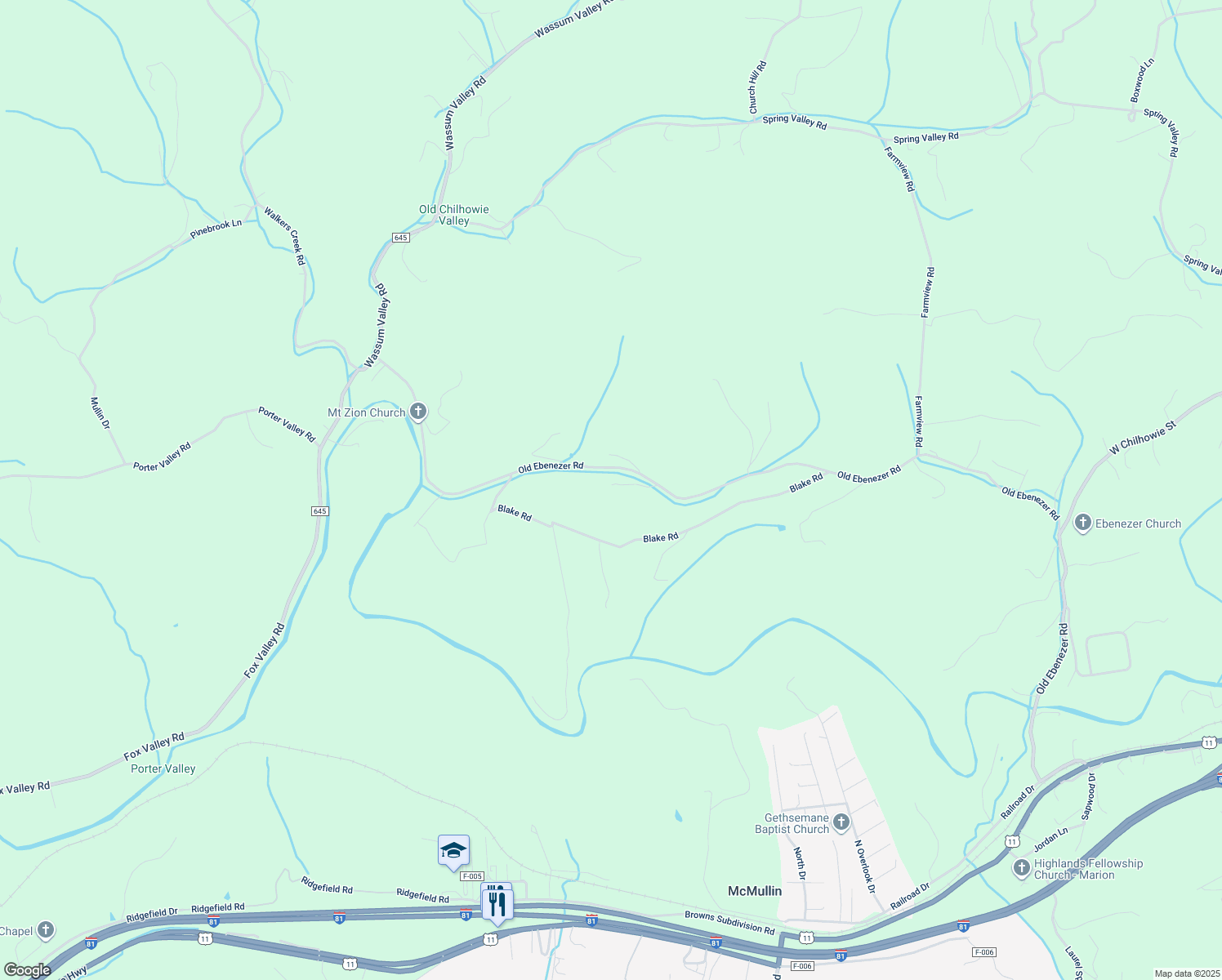 map of restaurants, bars, coffee shops, grocery stores, and more near 1324 Old Ebenezer Road in Marion