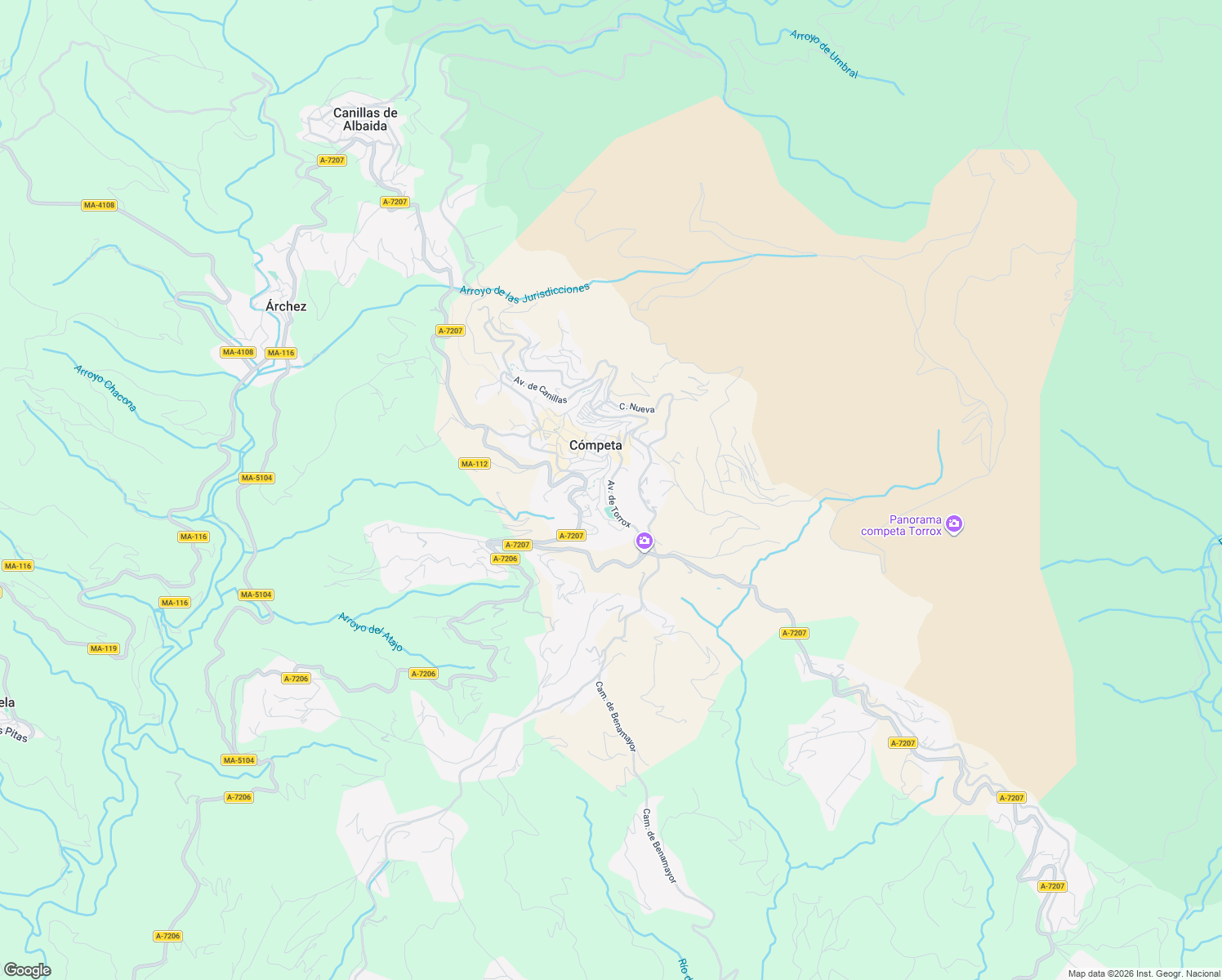 map of restaurants, bars, coffee shops, grocery stores, and more near Avenida de Torrox in Cómpeta