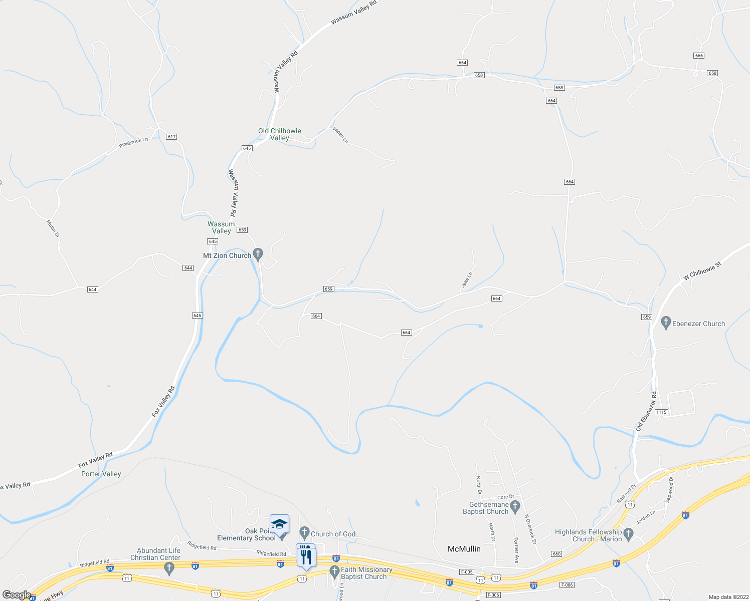 map of restaurants, bars, coffee shops, grocery stores, and more near 1324 Old Ebenezer Road in Marion